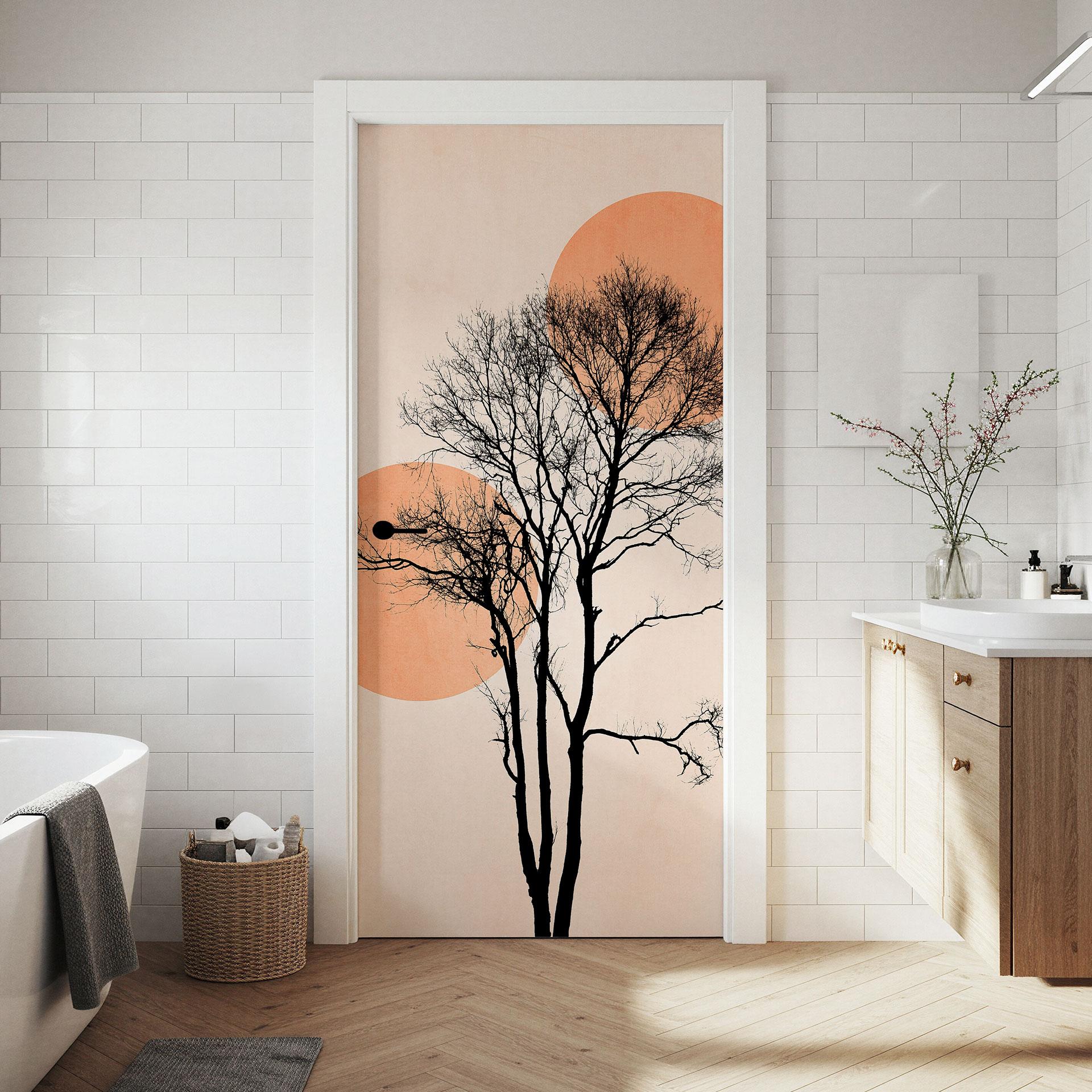 Vinilo sol y luna naranja para puertas - Kubistika - Decoración autoadhesiva para puertas