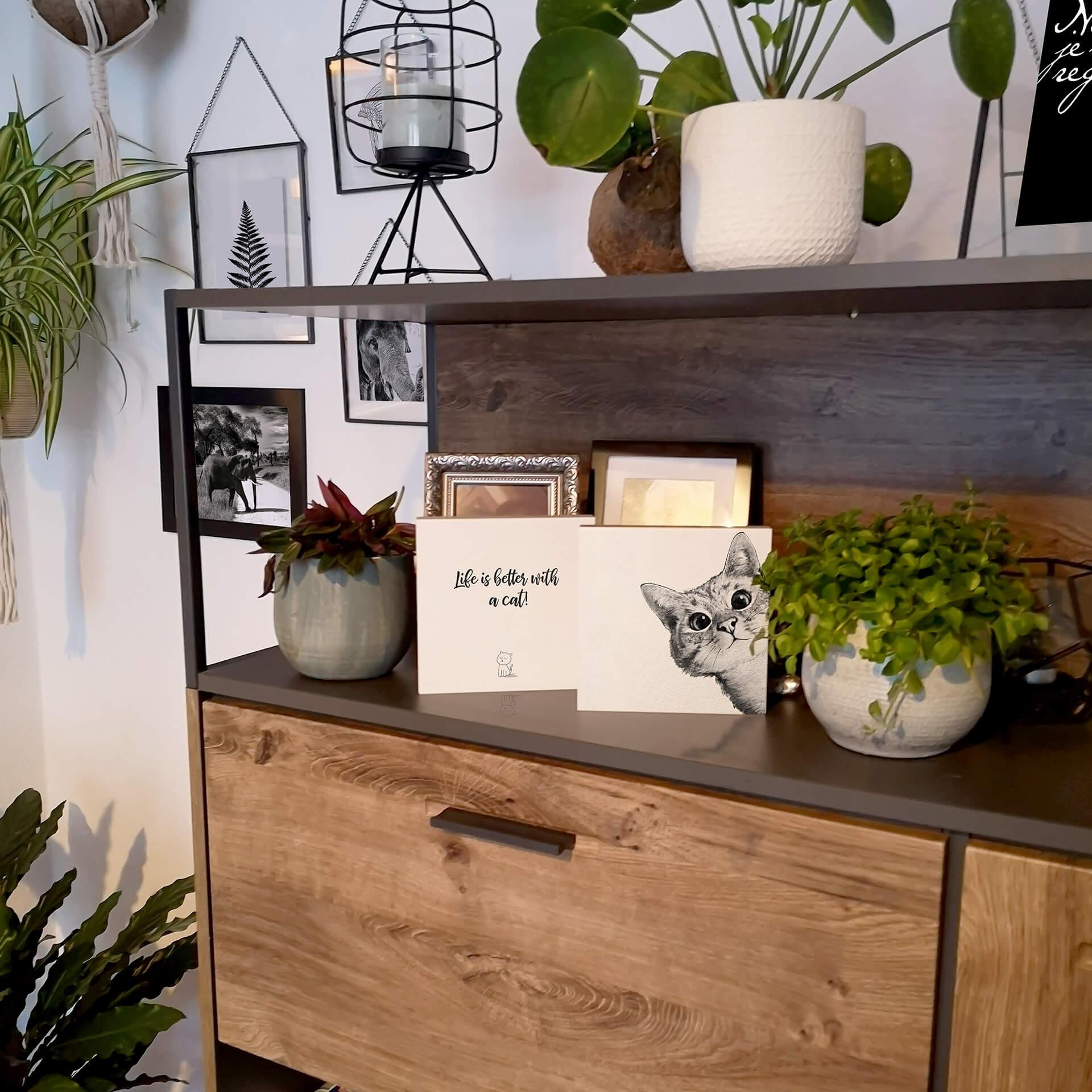 Houten Decoratieblok - Life is better with a cat