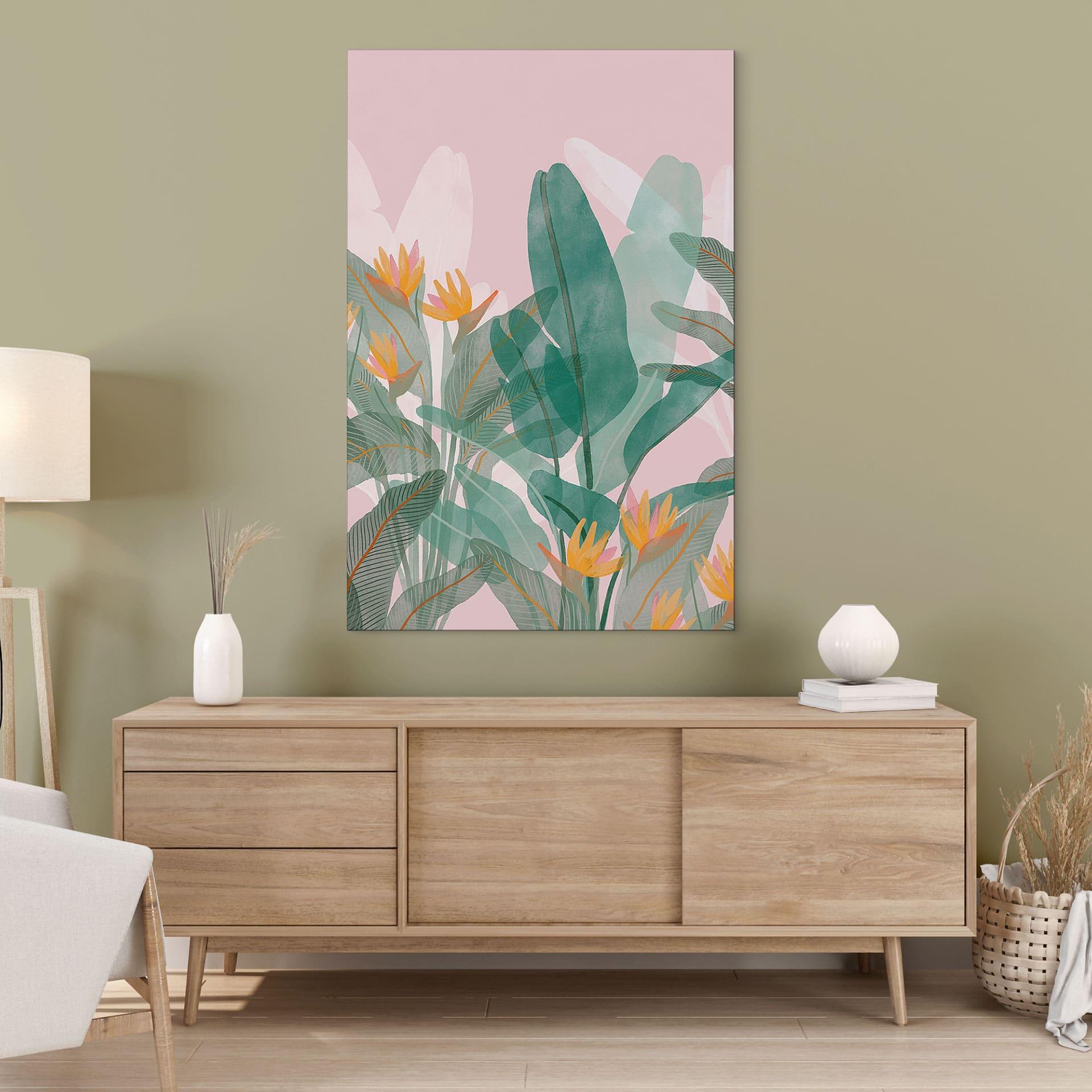 Billede Botanisk illustration i grøn og pink - Goed Blauw – print på aluminium (Alu-Dibond)
