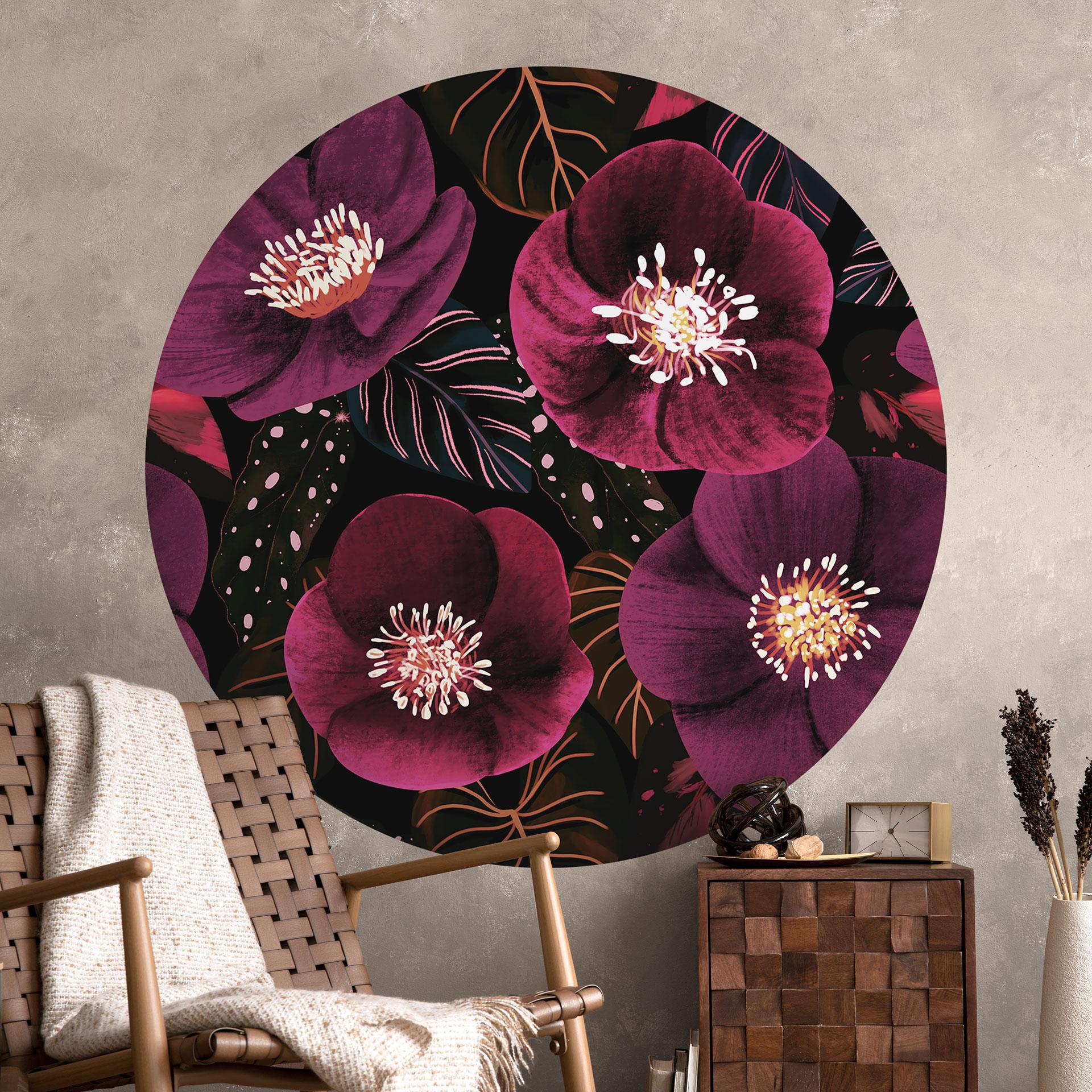 Wallsticker Blomsterpragt i lilla toner - Anis-illustration - Rund