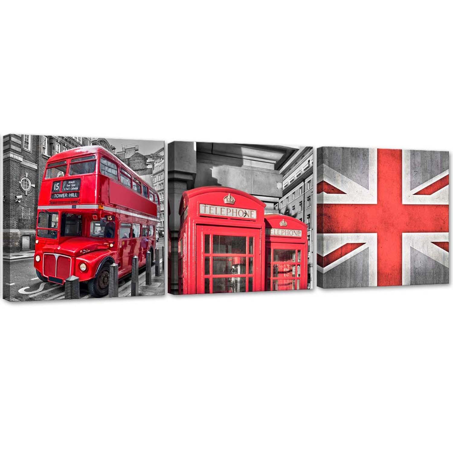 3-delt lærredsprint, London rød
