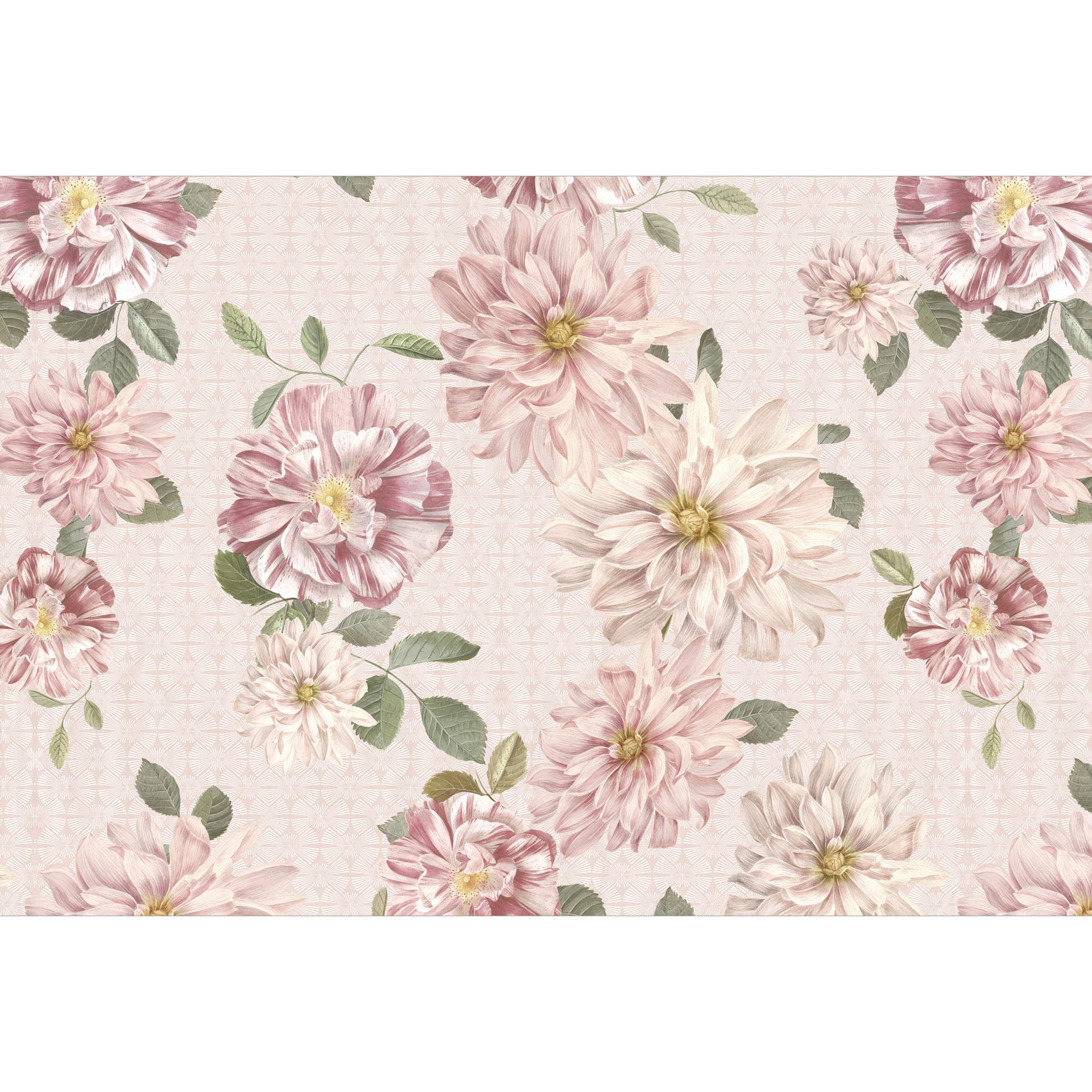 Bloemenbehang dahlia's shabby chic roze - Bloomery Decor