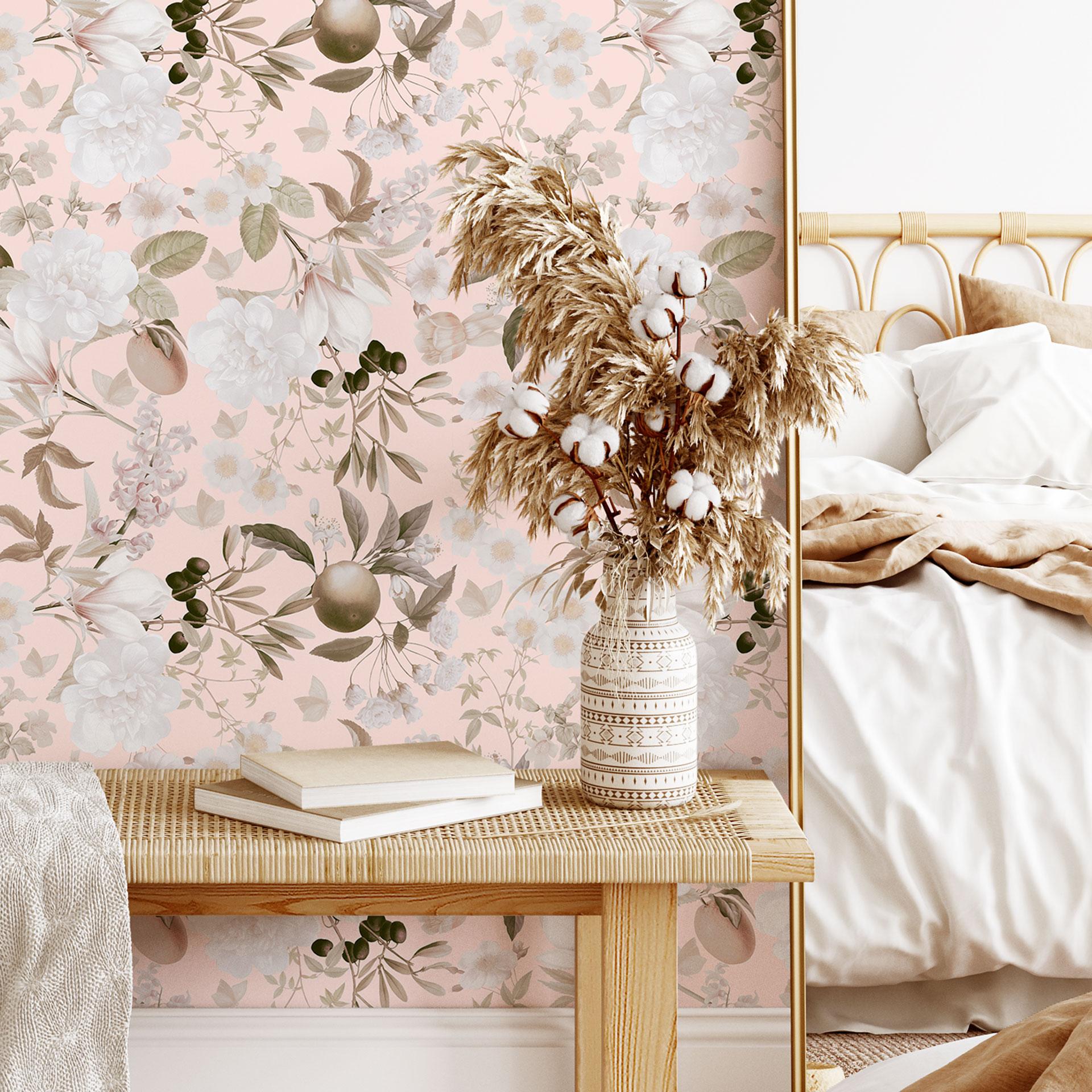 Carta da parati a motivi boho con fiori e frutta - UN Designs
