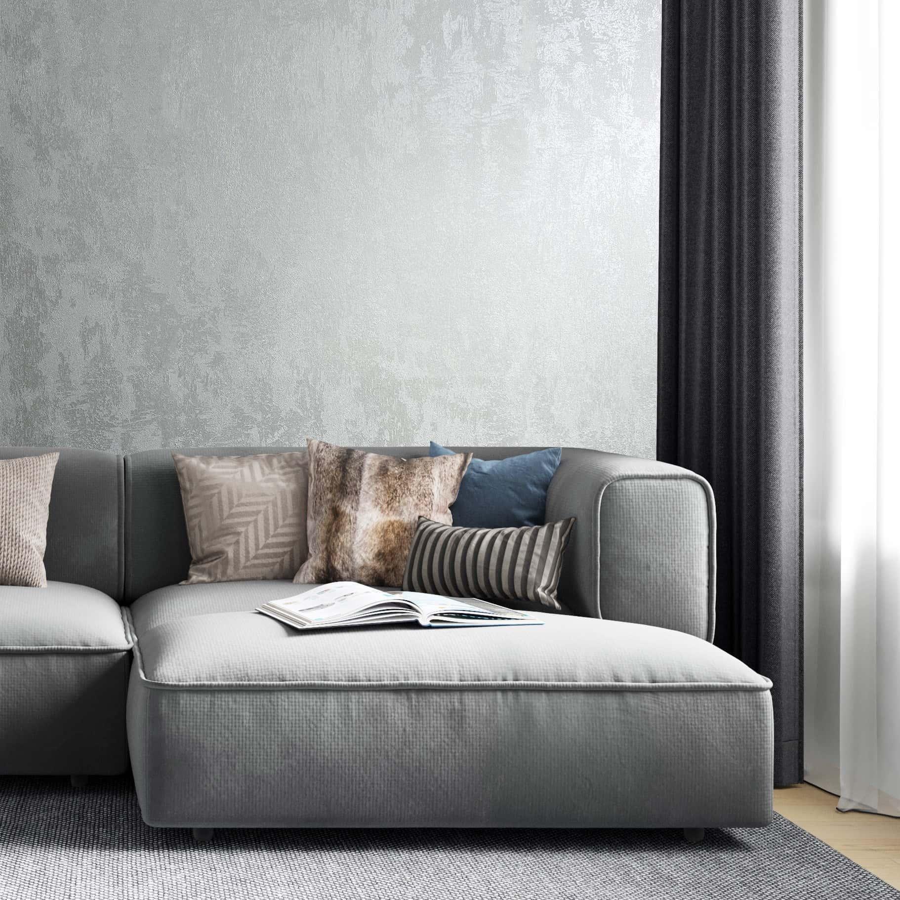 Vliesbehang betonlook metaallook modern glanzend in zilver