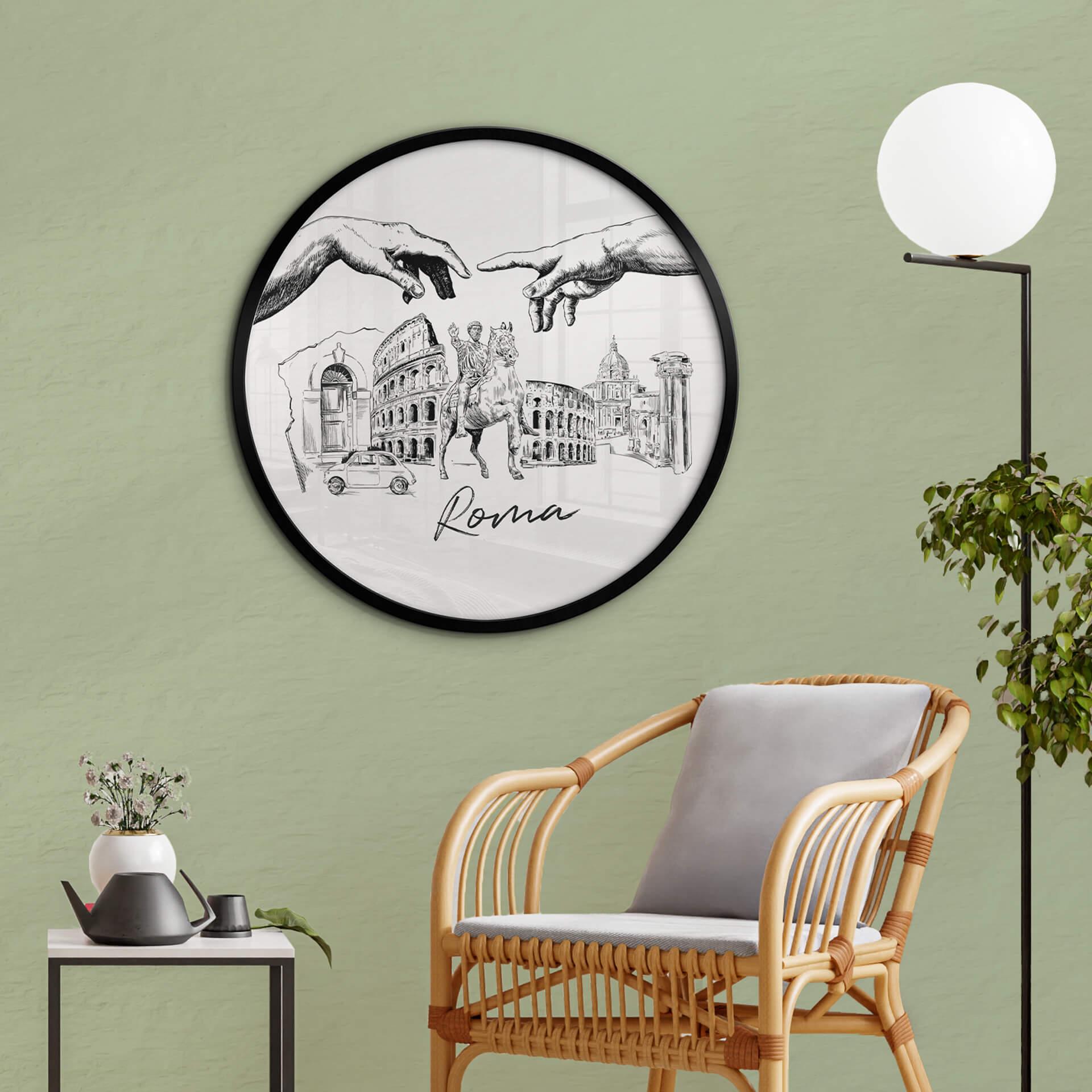 Poster Love your City - Roma Schwarz-Weiß - Rund