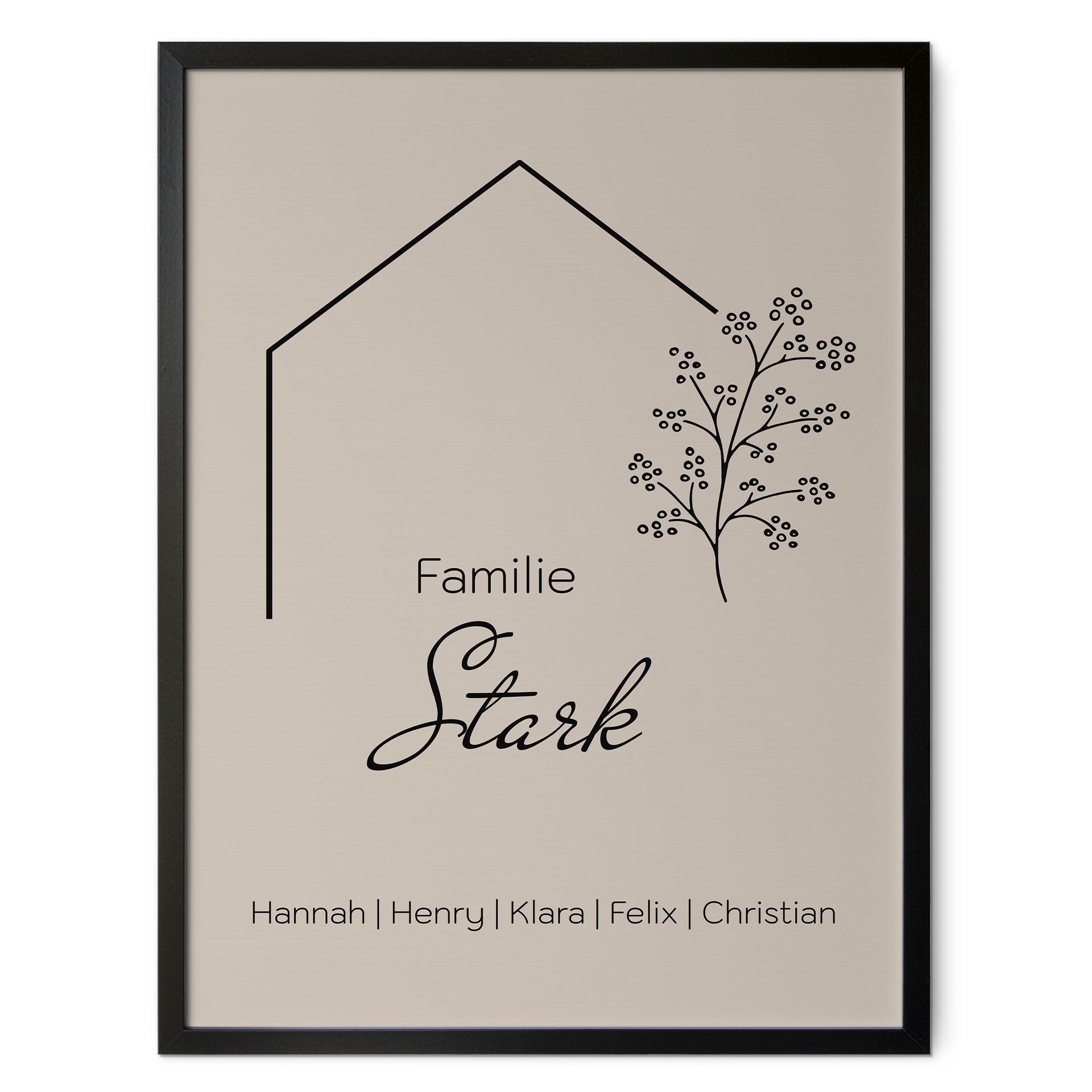 Personalisierbares Poster Familie Haus - beige