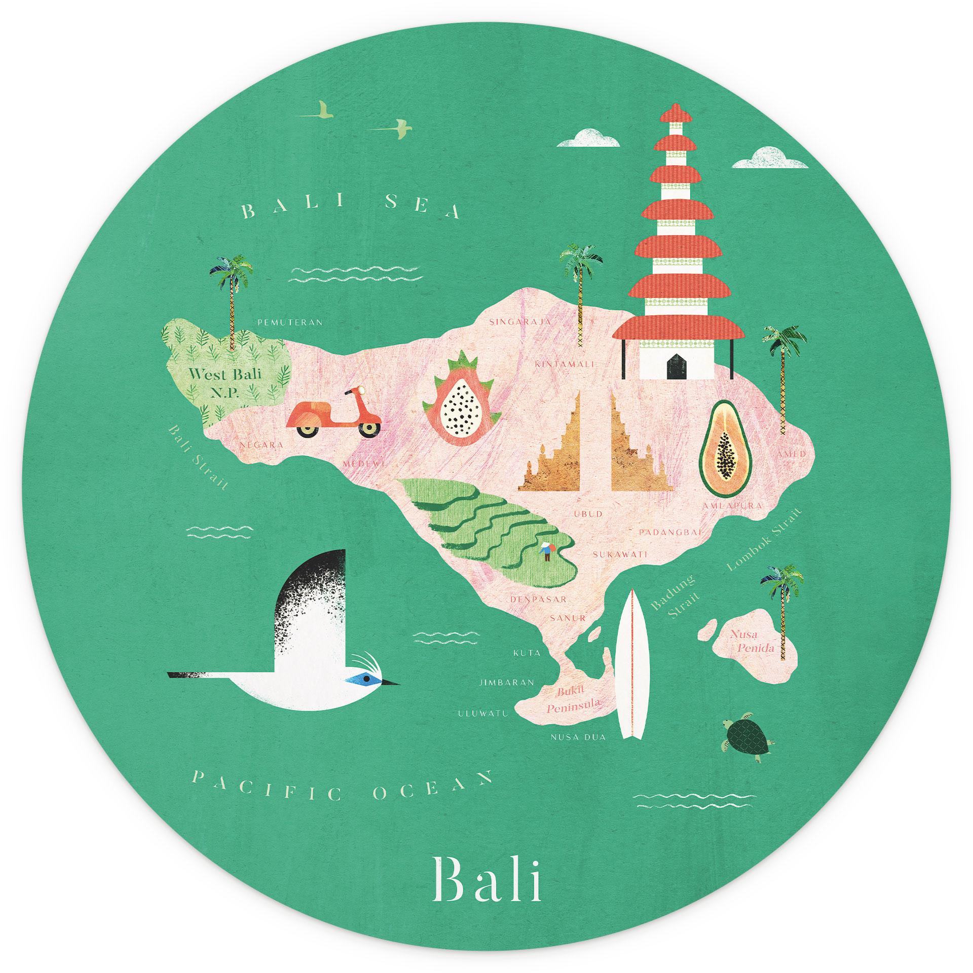 Behangcirkel Kaart van Bali - Rivers - vliesbehang/zelfklevend vliesbehang