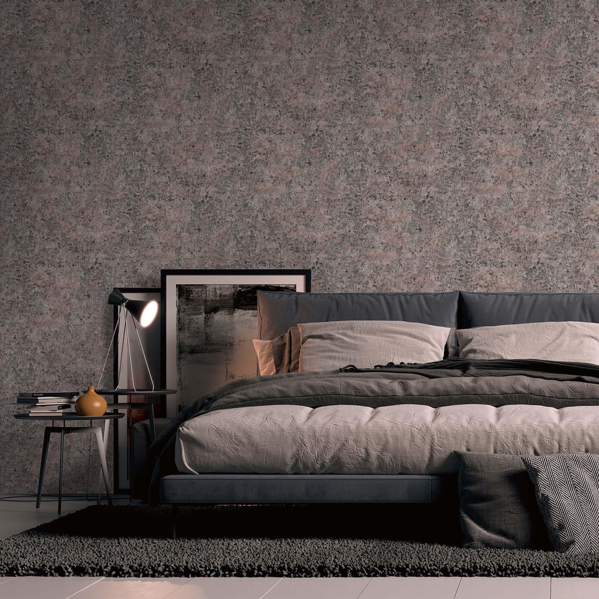 vliesbehang industriële stijl behang koper, zwart, zilver roesteffect behang metallic effect