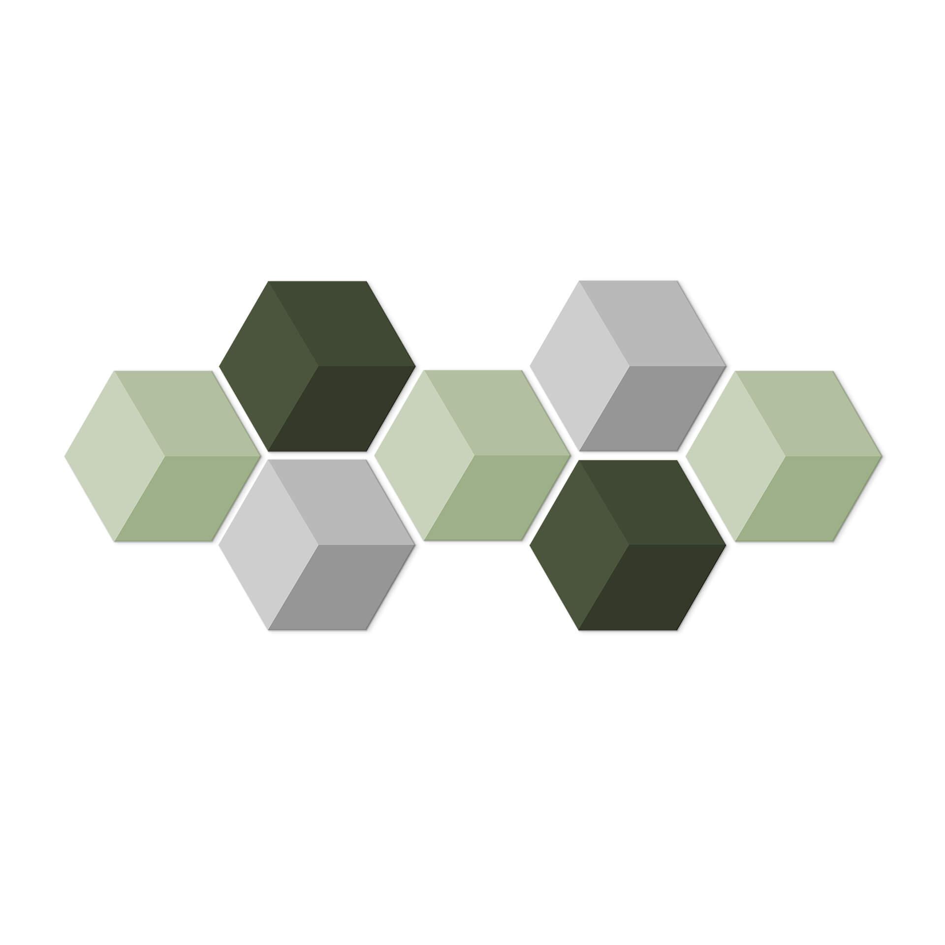 3D Hexagon Alu-Dibond sæt - Grøn (sæt med 7)