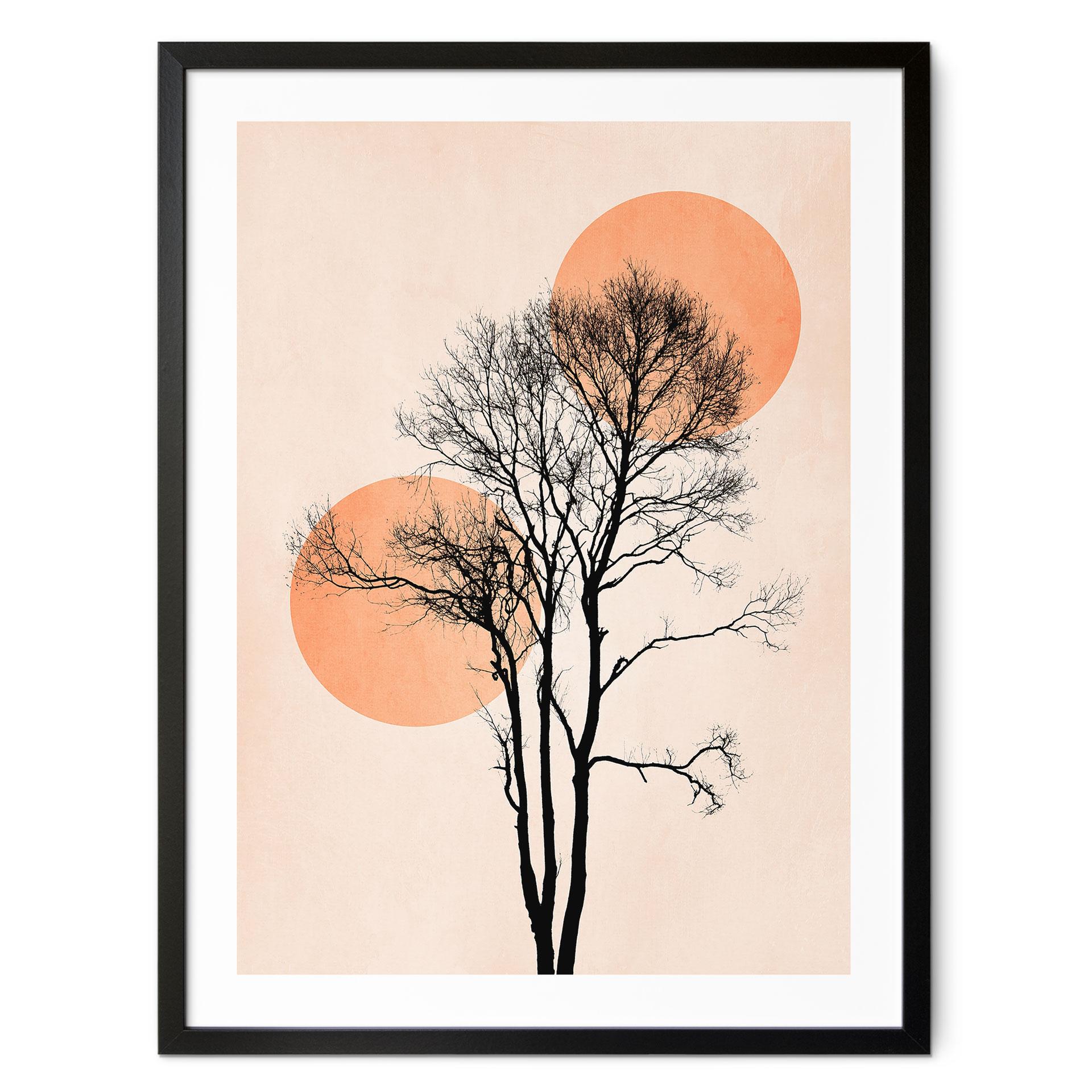 Plakat Sol og måne i orange - Kubistika