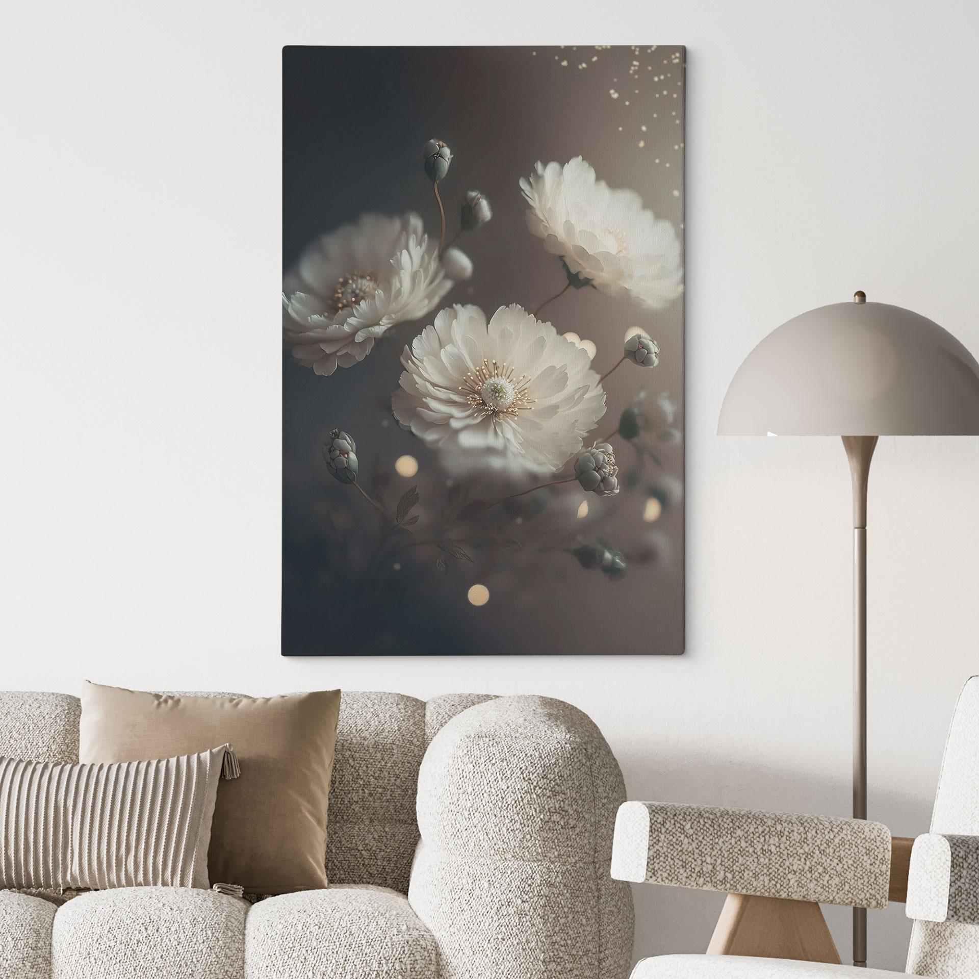 Canvasbillede Hvide blomster med guldstøv - Treechild