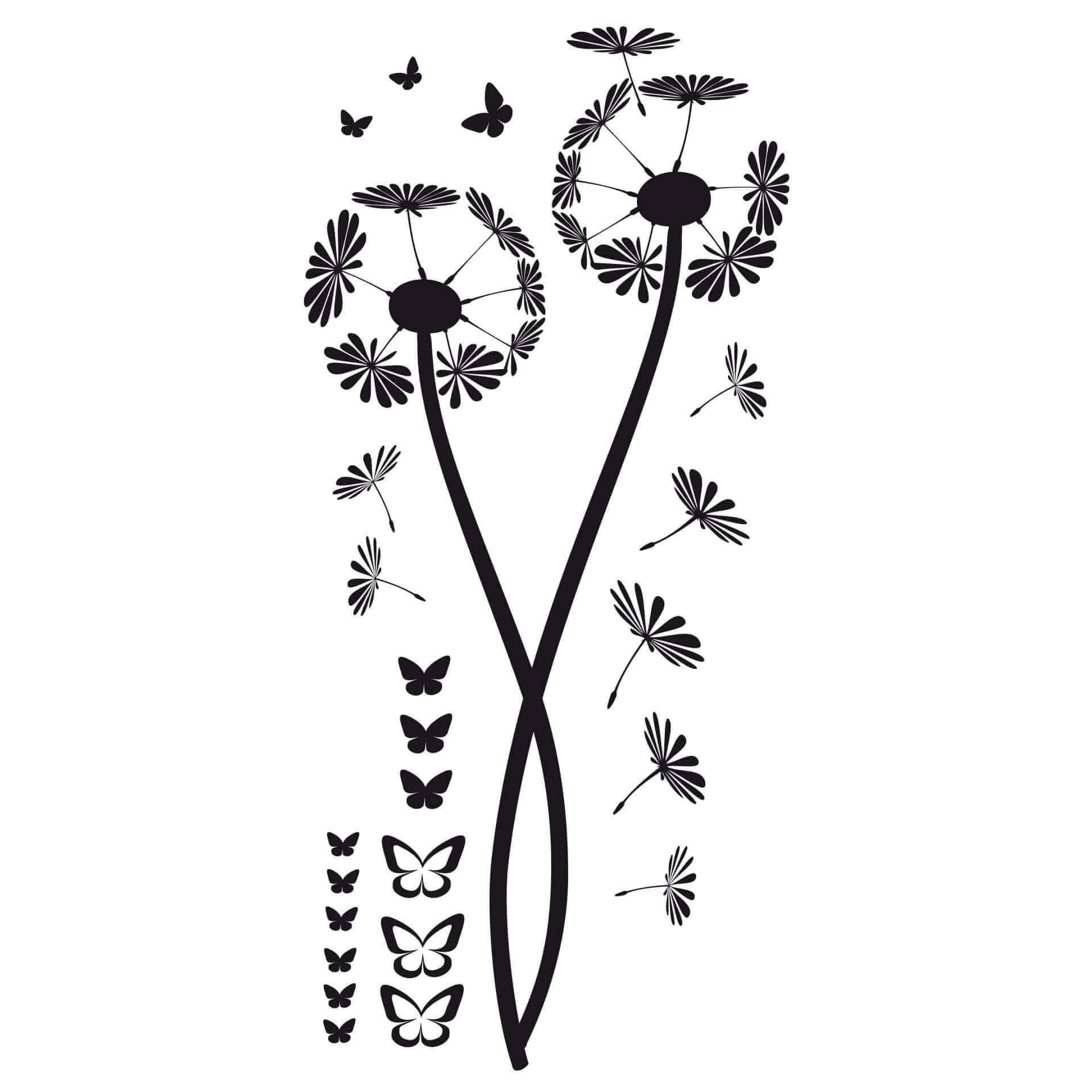 Muursticker Paardenbloemen met Vlinders
