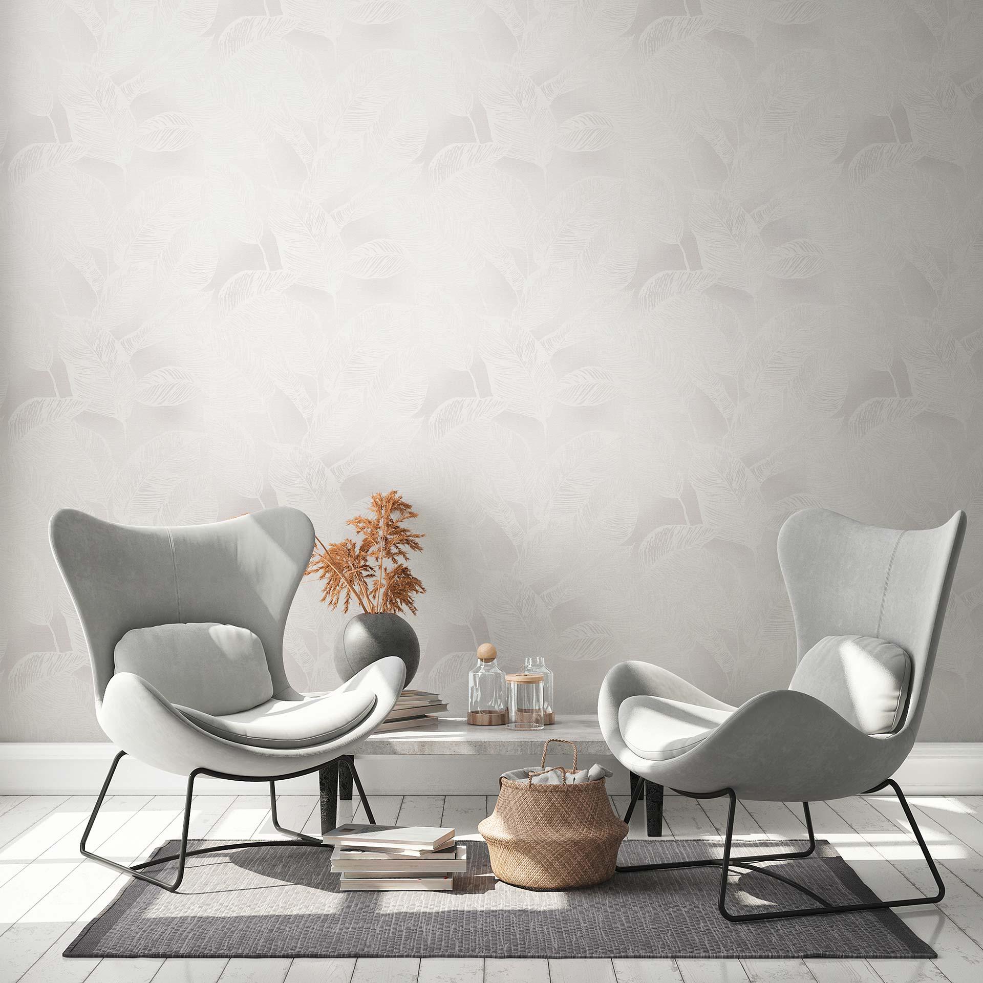 Bladtapet bæredygtigt - non-woven tapet Floral af A.S. Création grå hvid natur 386632