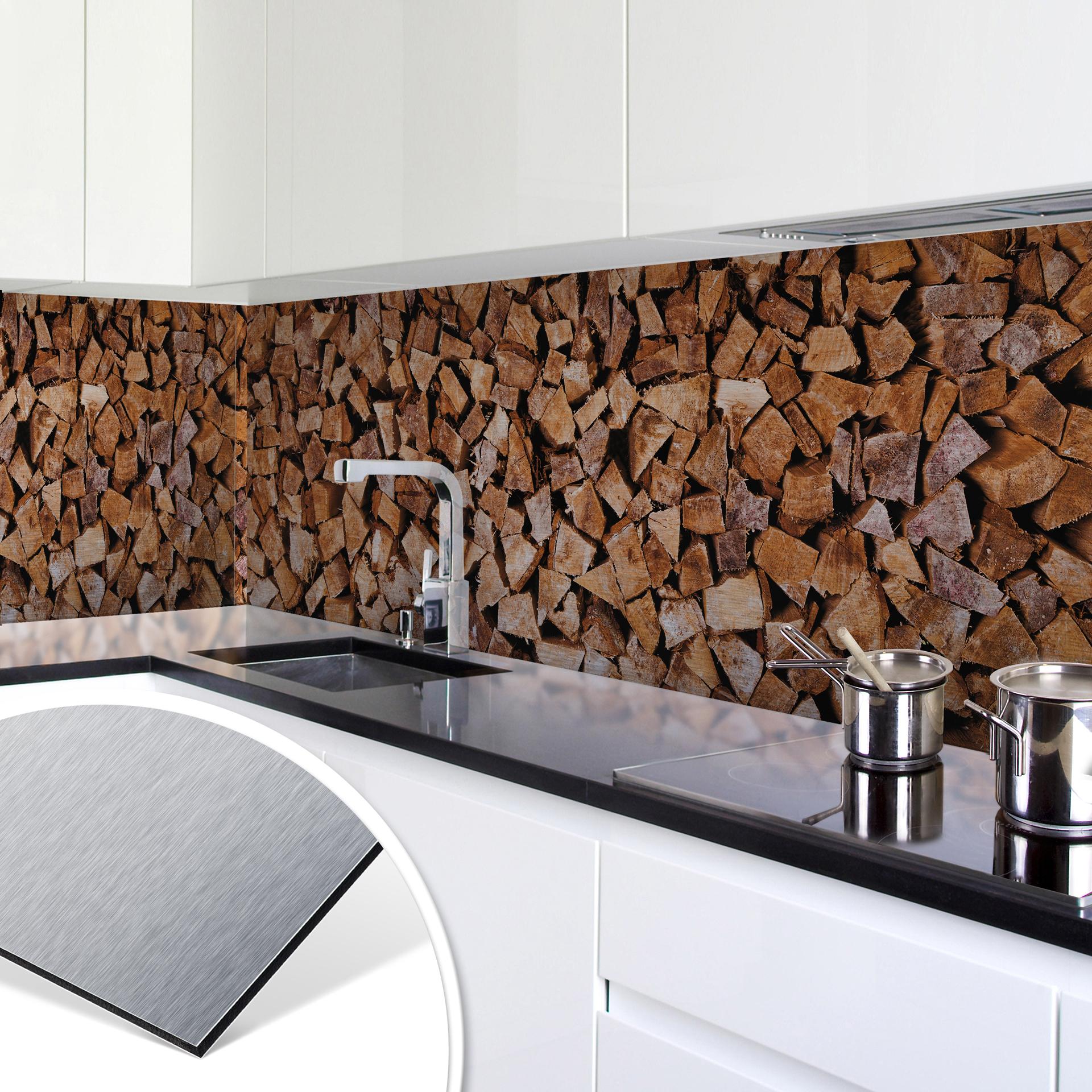 Revêtement pour cuisine - Alu-Dibond - Bois - Argenté