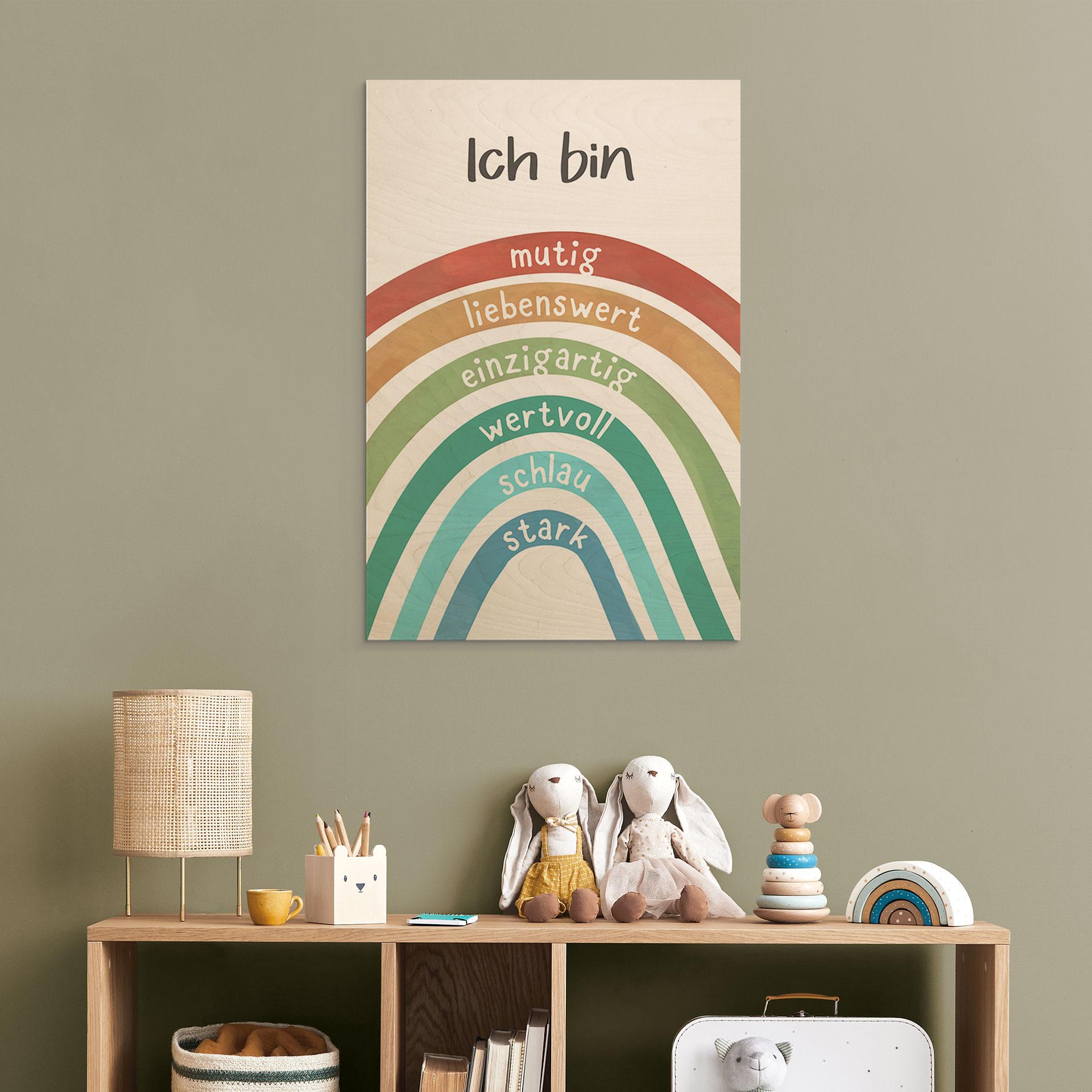 Holzbild mit Regenbogen - kindgerechte Affirmationen
