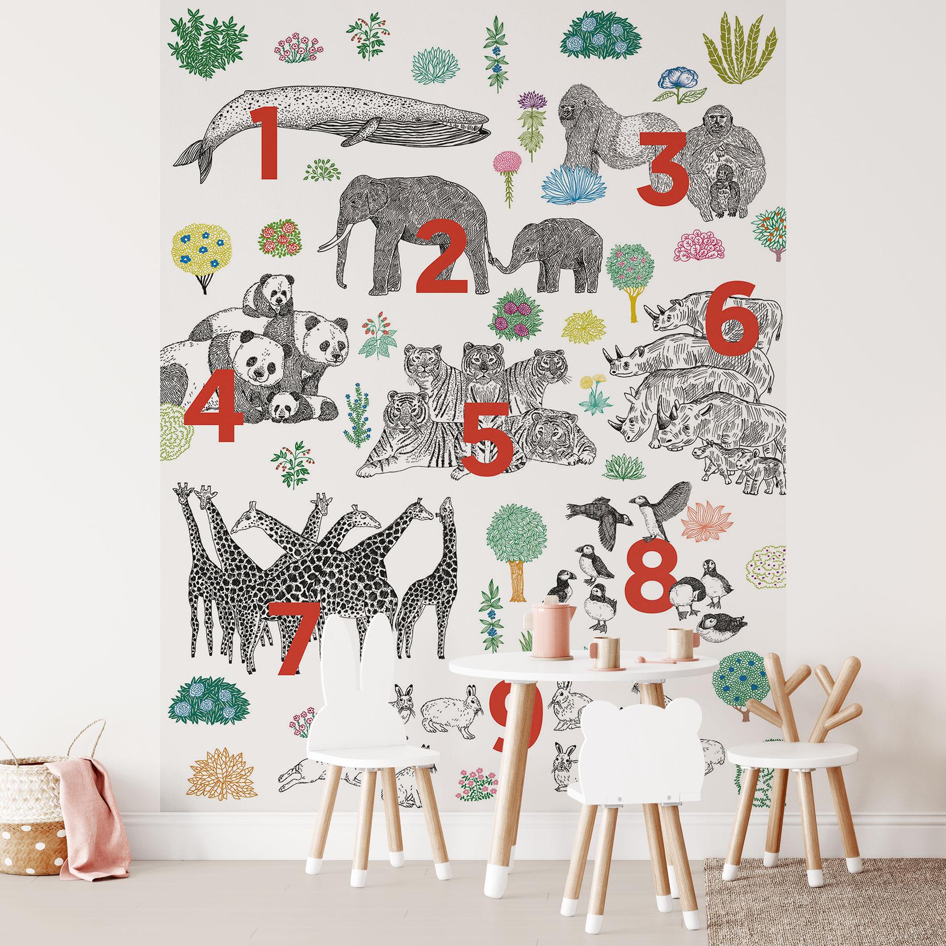 Fototapet Illustration af zoo-dyr med tal - Walentynowicz