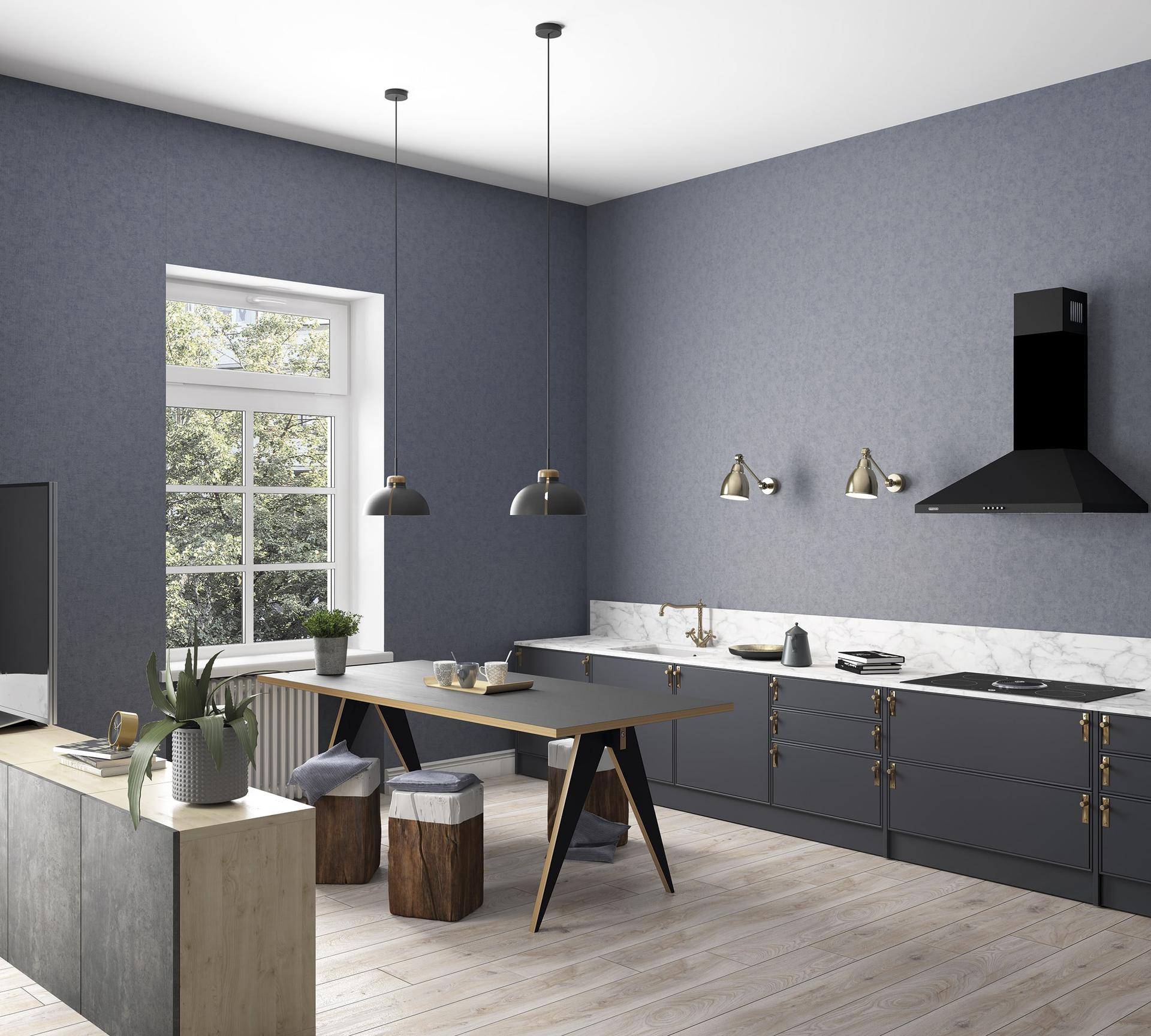 Effen behang, vliesbehang tinten blauw