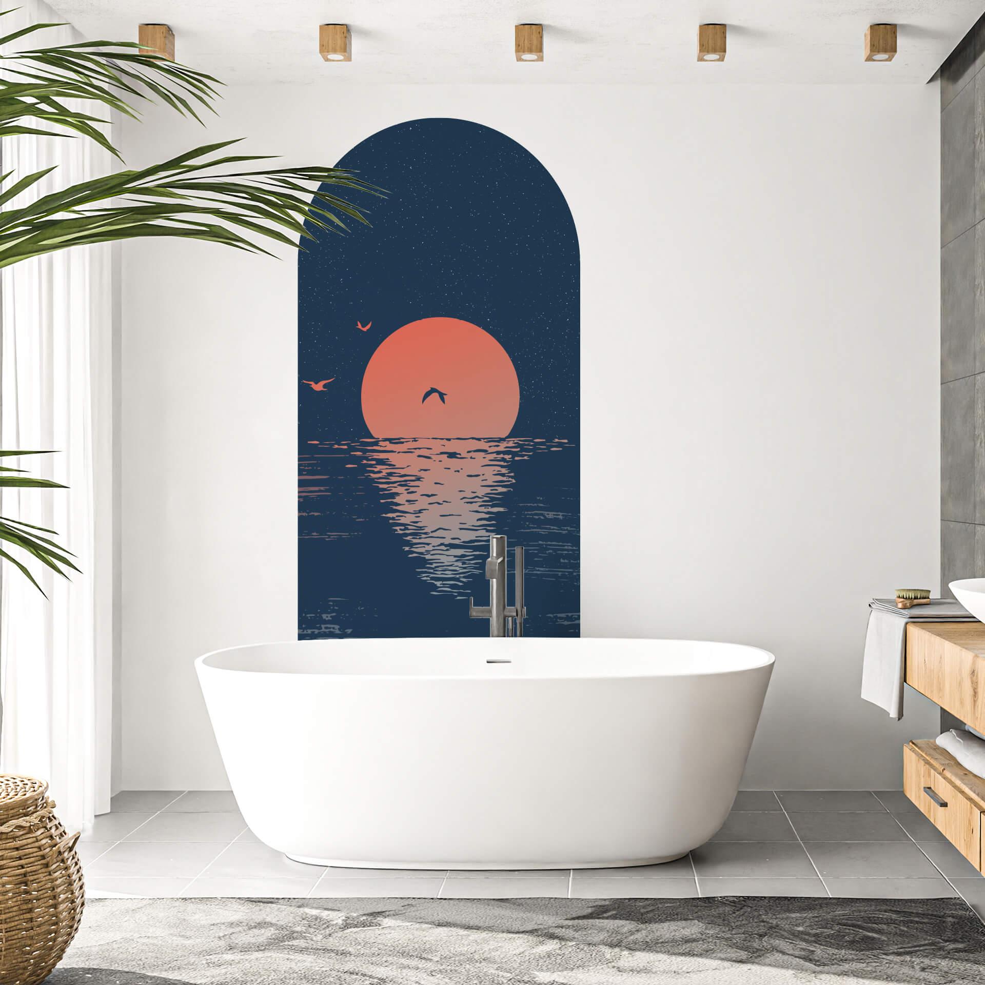 Wandtattoo Rundbogen Sonnenuntergang Meer blau