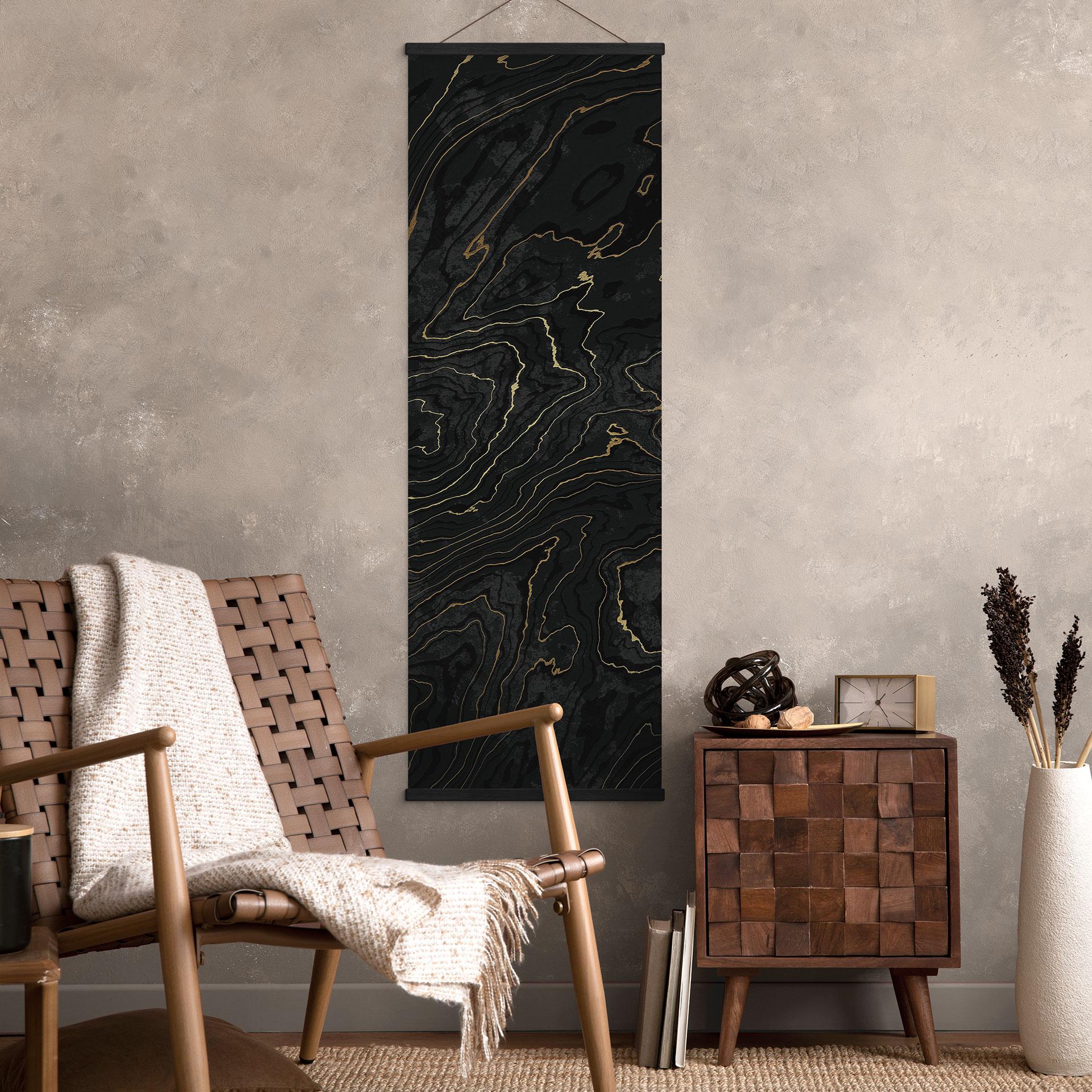 Póster de tela Líneas abstractas negro-dorado - Amini - Panorama