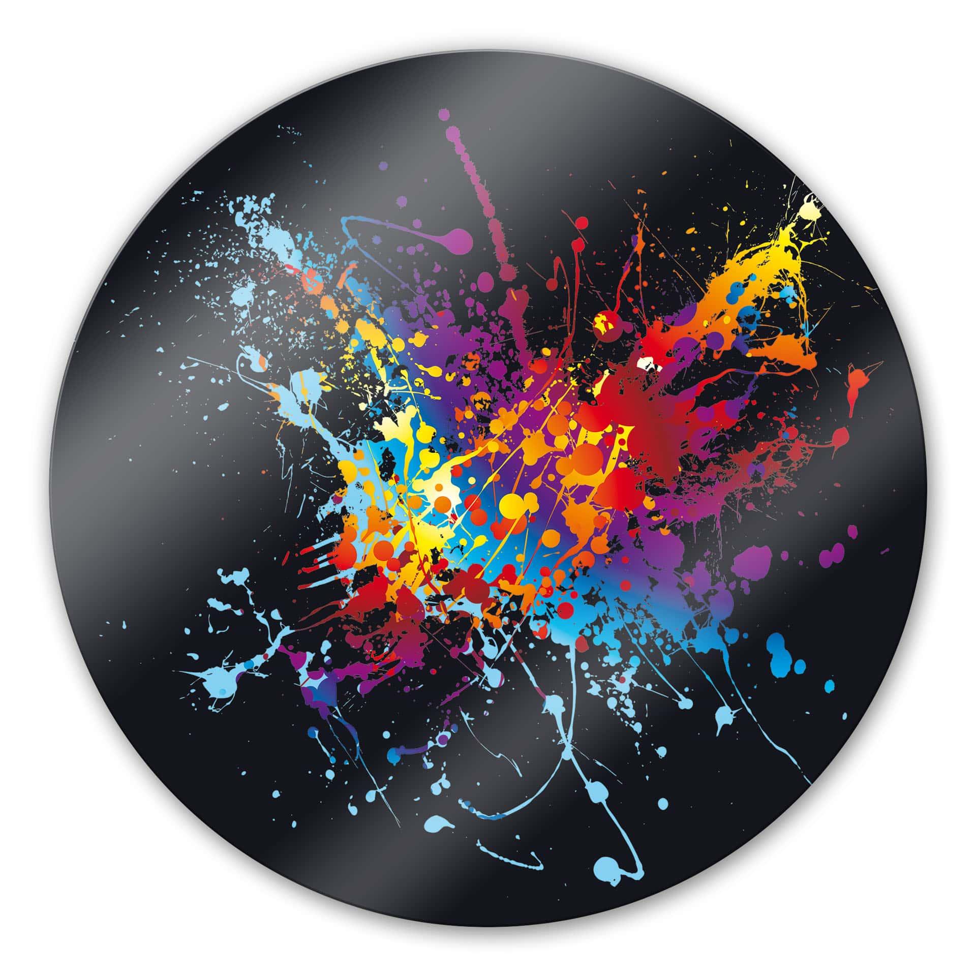Tableau en verre - Explosion de couleurs - rond