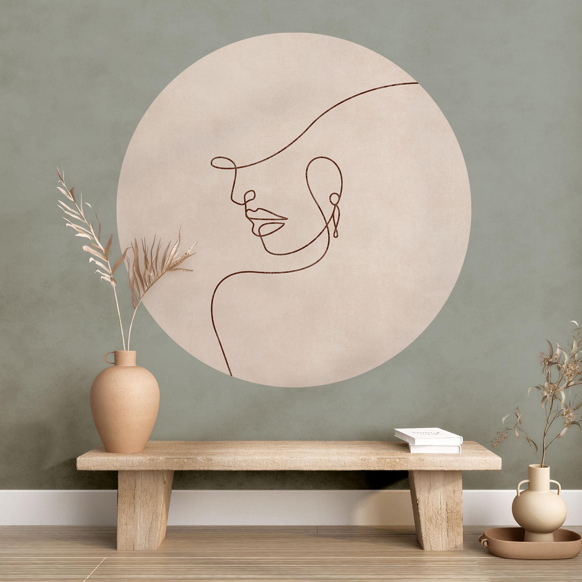 Wallsticker Delikate konturer af en kvinde - Line Art - Tunaboylu - Rund