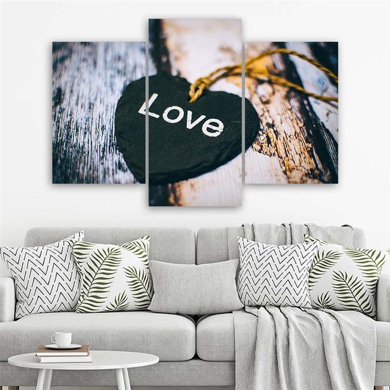 3-delige canvas print Love Heart Retro Vintage