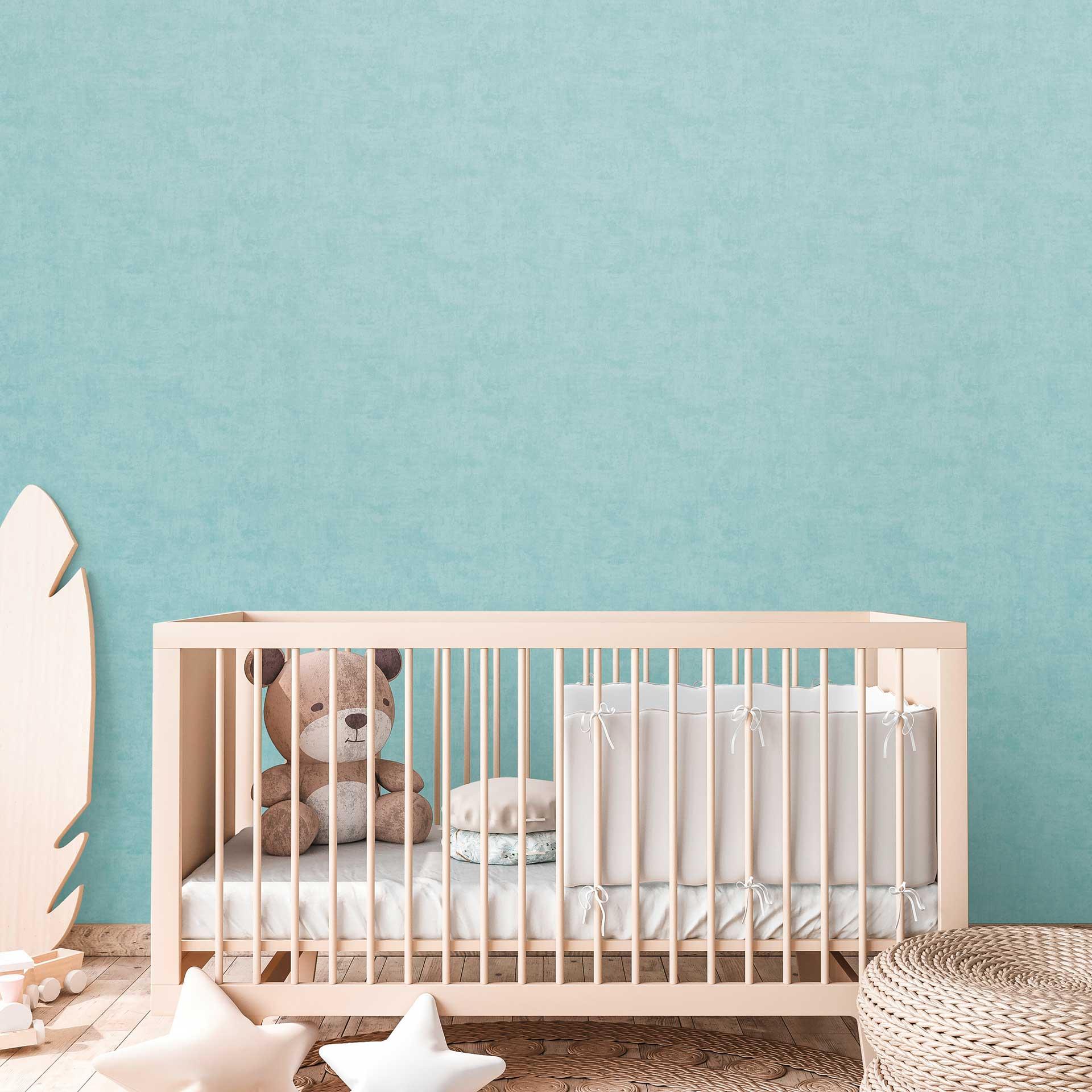 Carta da parati monocolore per la camera dei bambini turchese - Carta da parati monocolore