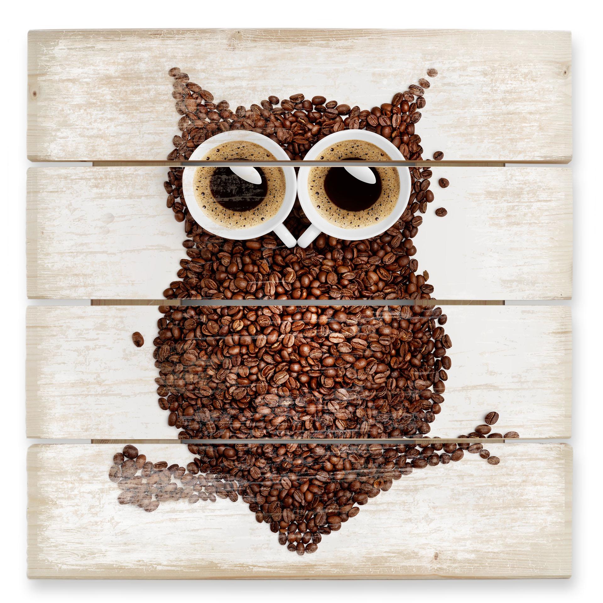 Cuadro de madera café búho - 40x41,5 cm