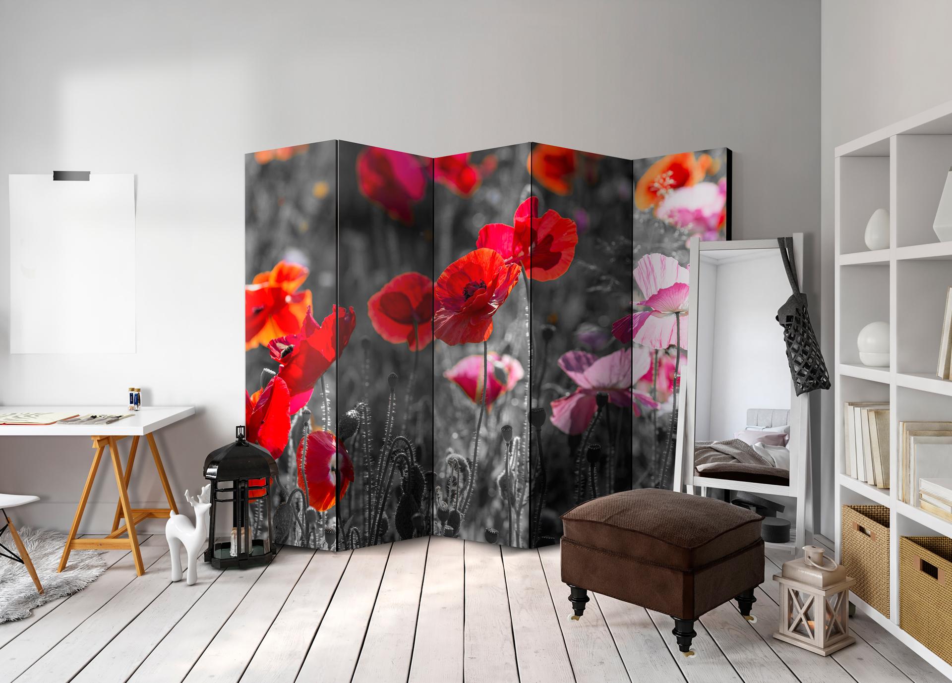 Schermo divisorio - Papaveri rossi , 5 pezzi - 225x172 cm