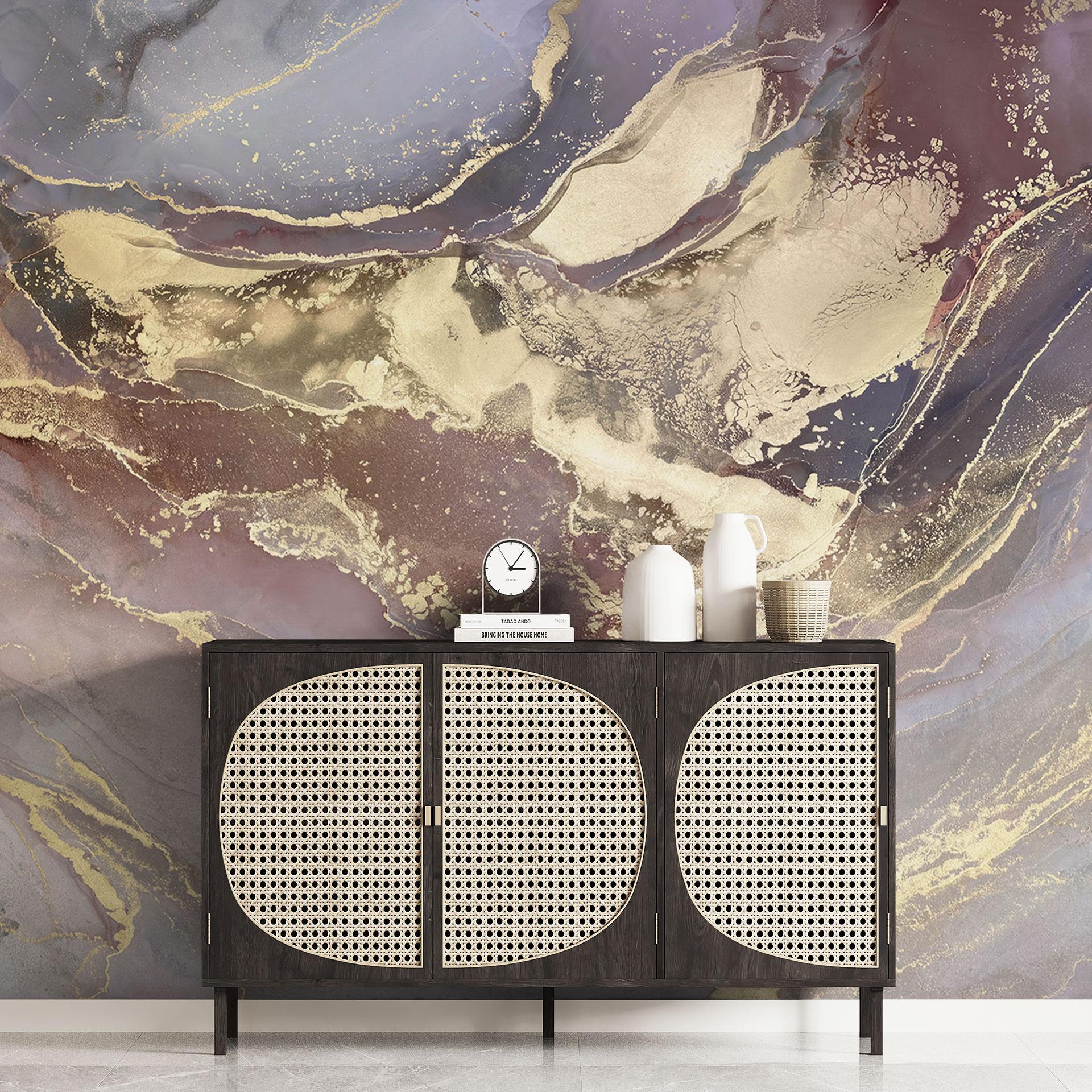 Fototapet med marmoreffekt - Ædle strukturer i guld og lilla - Shelest