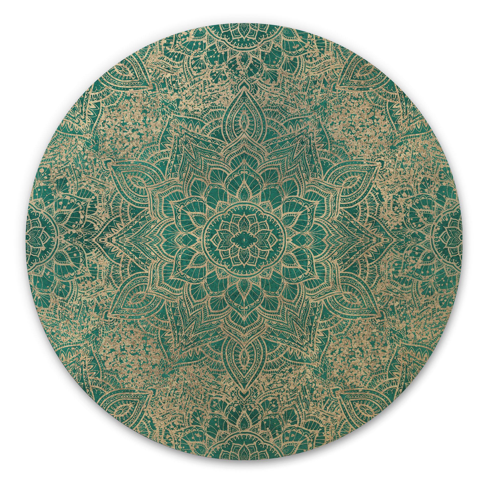 Billede af træ Mandala Boho Guldgrøn - Blomsterdekoration - Rund