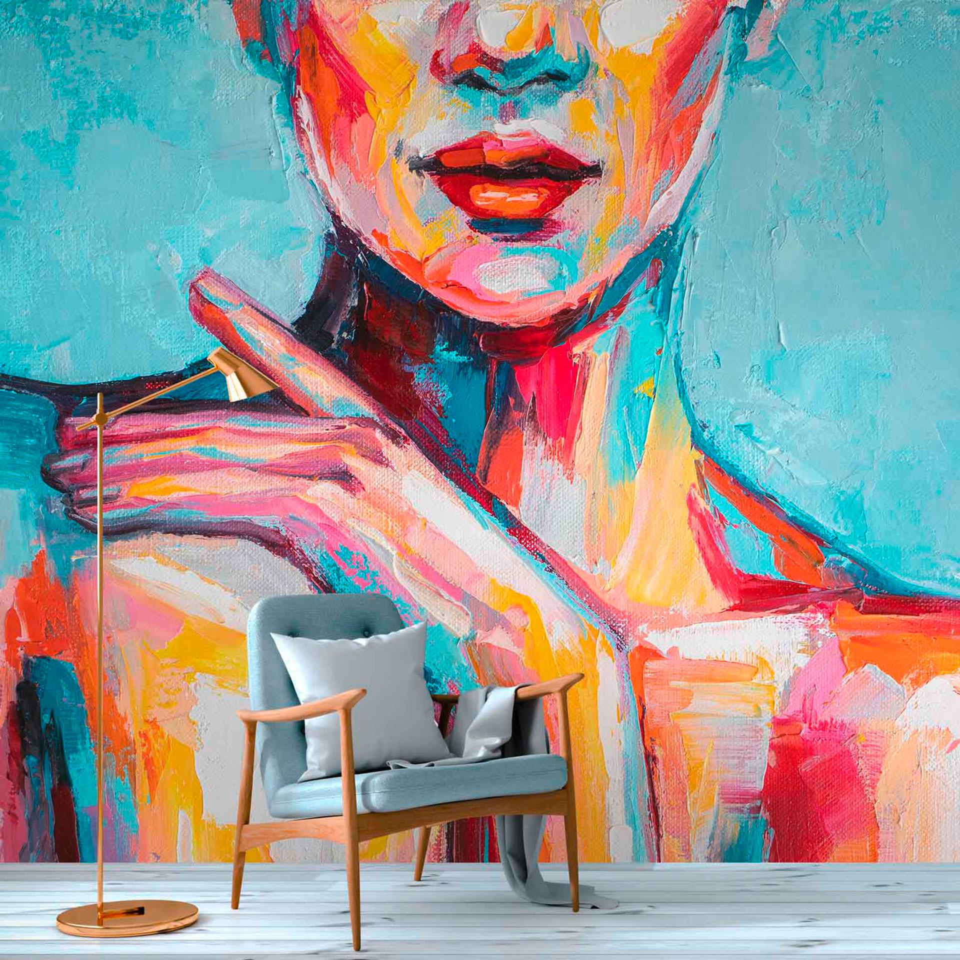 Artistic AcrylicGirl tapet i blå gul - non-woven tapet Designwalls 2 - 2,55 x 3,5 m