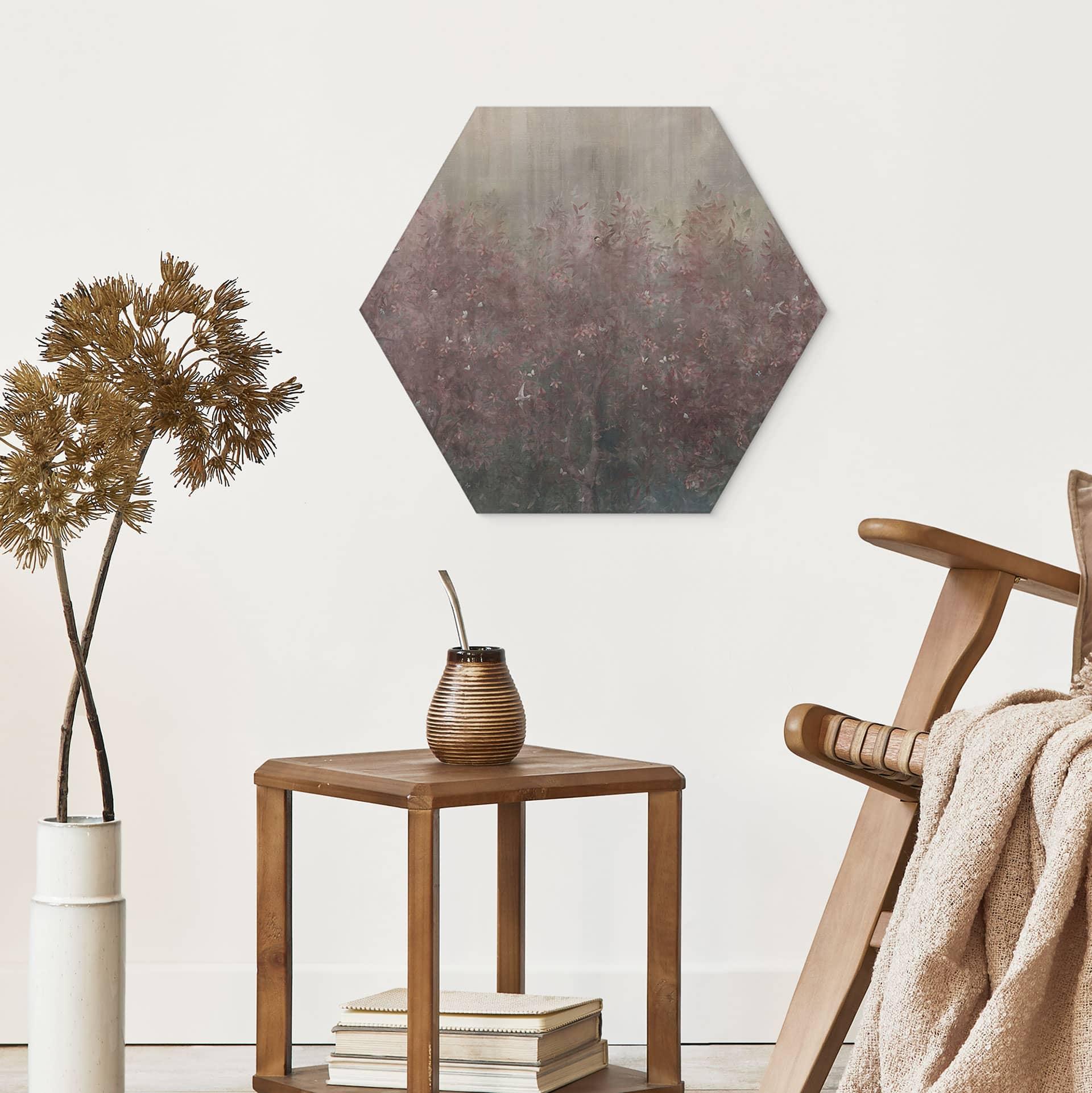 Hexagon Wandbild Wald in warmen Herbsttönen - Ms Tiff -  Alu-Dibond