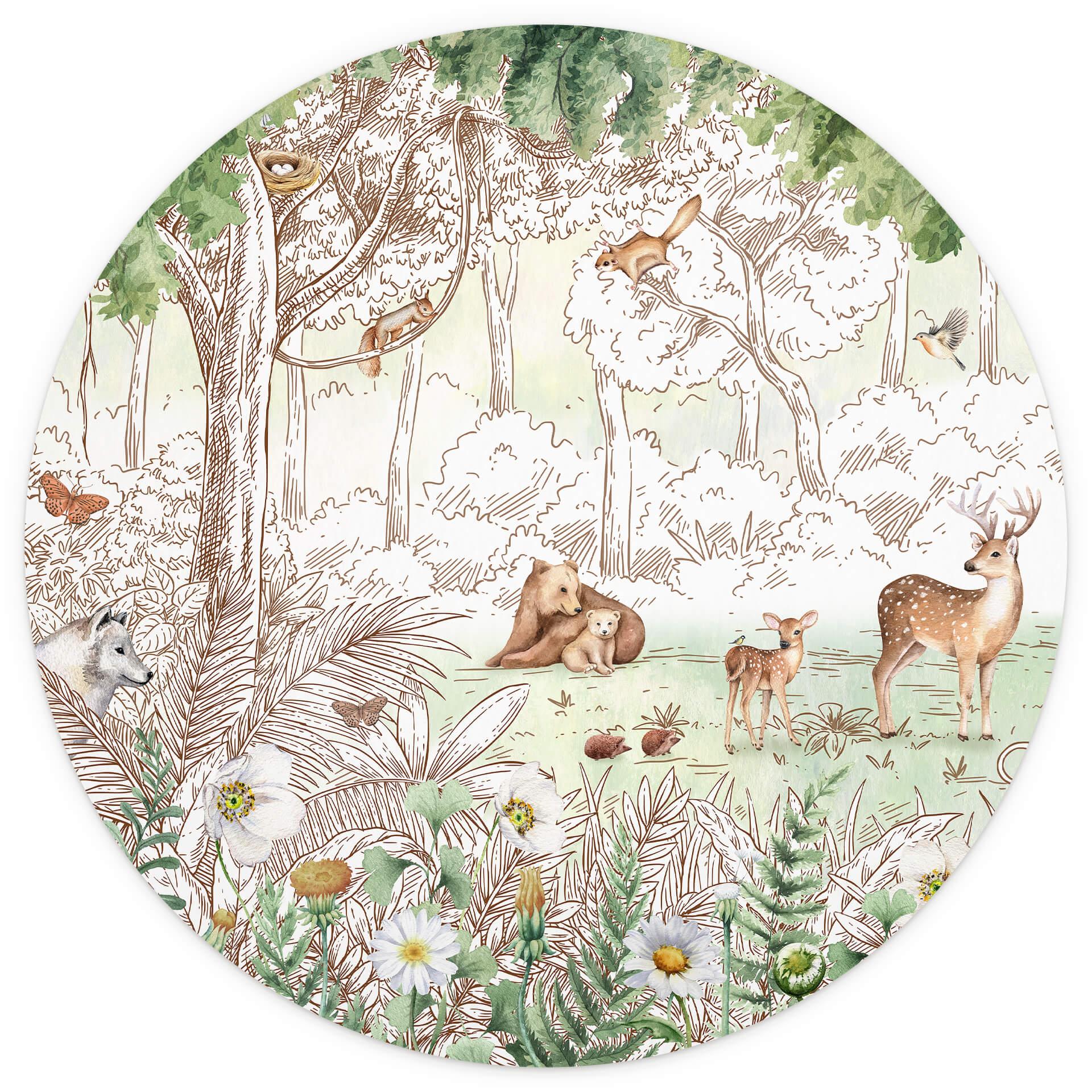 Behangcirkel Kikki Belle - Forest Friends - vliesbehang/zelfklevend vliesbehang