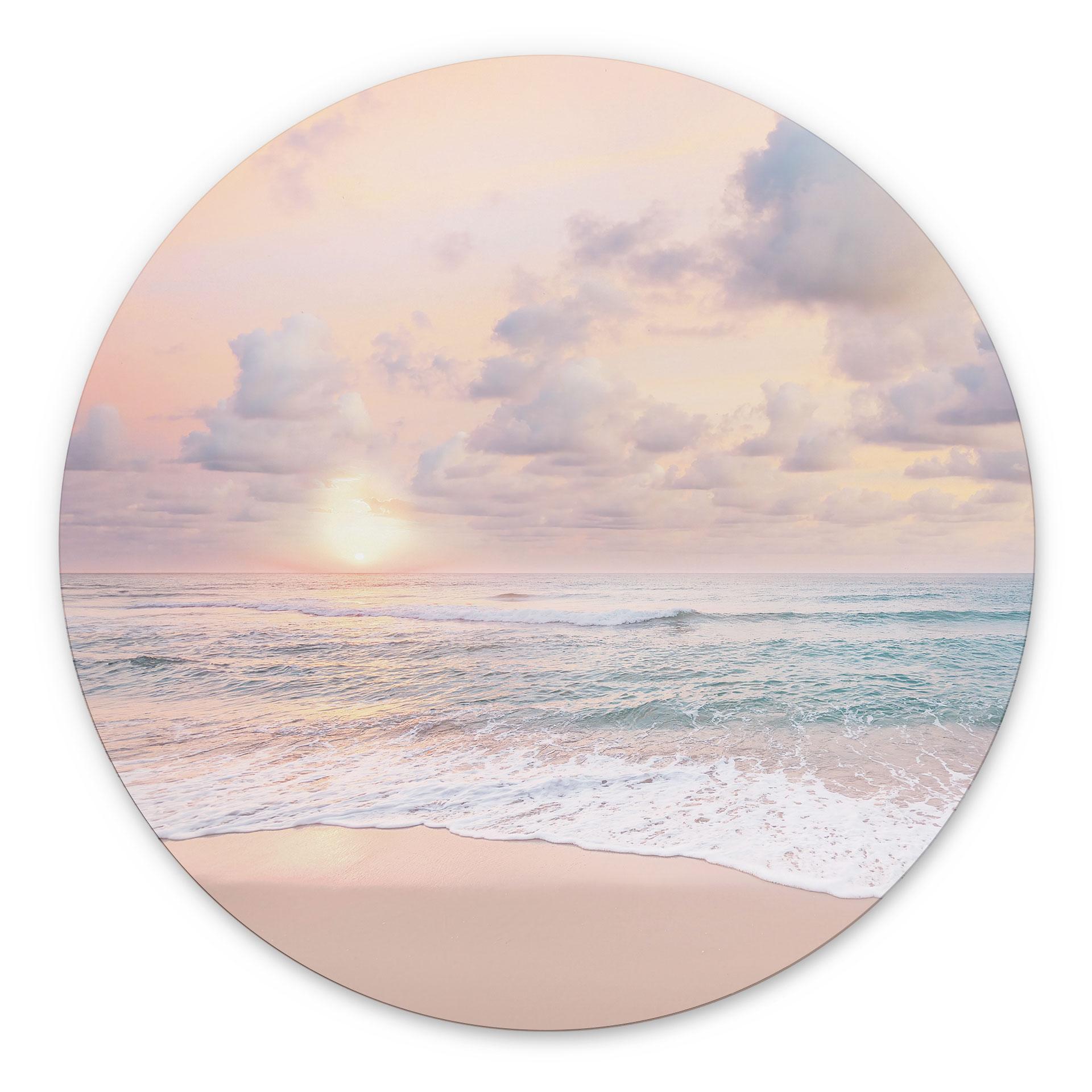 Fototapet Solnedgang over strand og hav - Sisi & Seb - rund – print på aluminium (Alu-Dibond)
