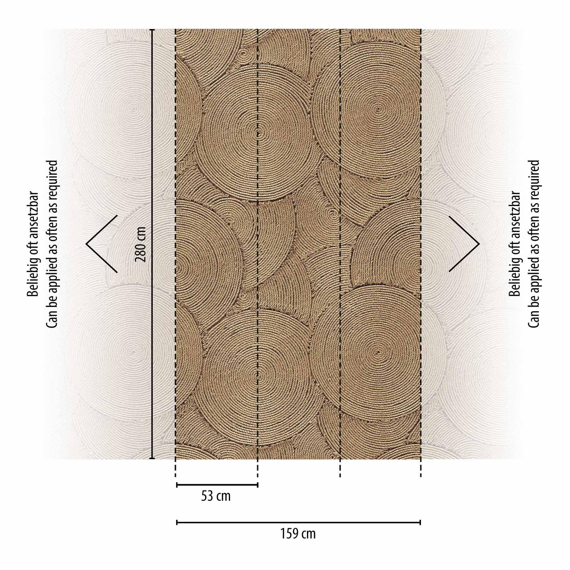 Vliesbehang 3D cirkels beige bruin mat uittrekbaar 1,59 x 2,80 m Vliesbehang Wanddecoratie