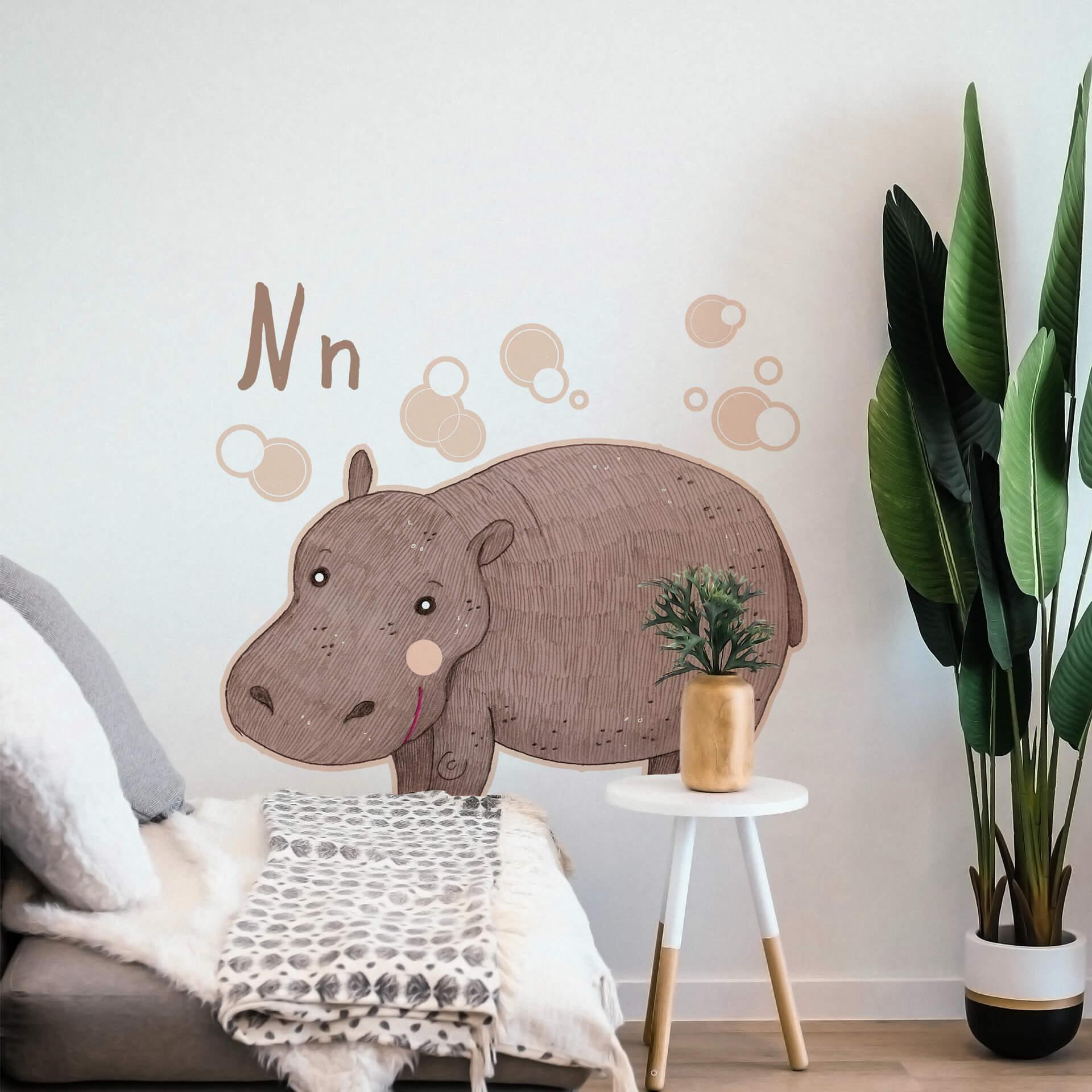 Muursticker Loske N is van Nijlpaard