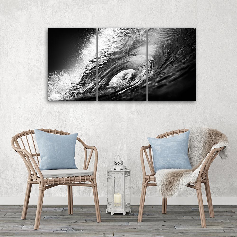 3 stykke lærredstryk Waves Sea B&W