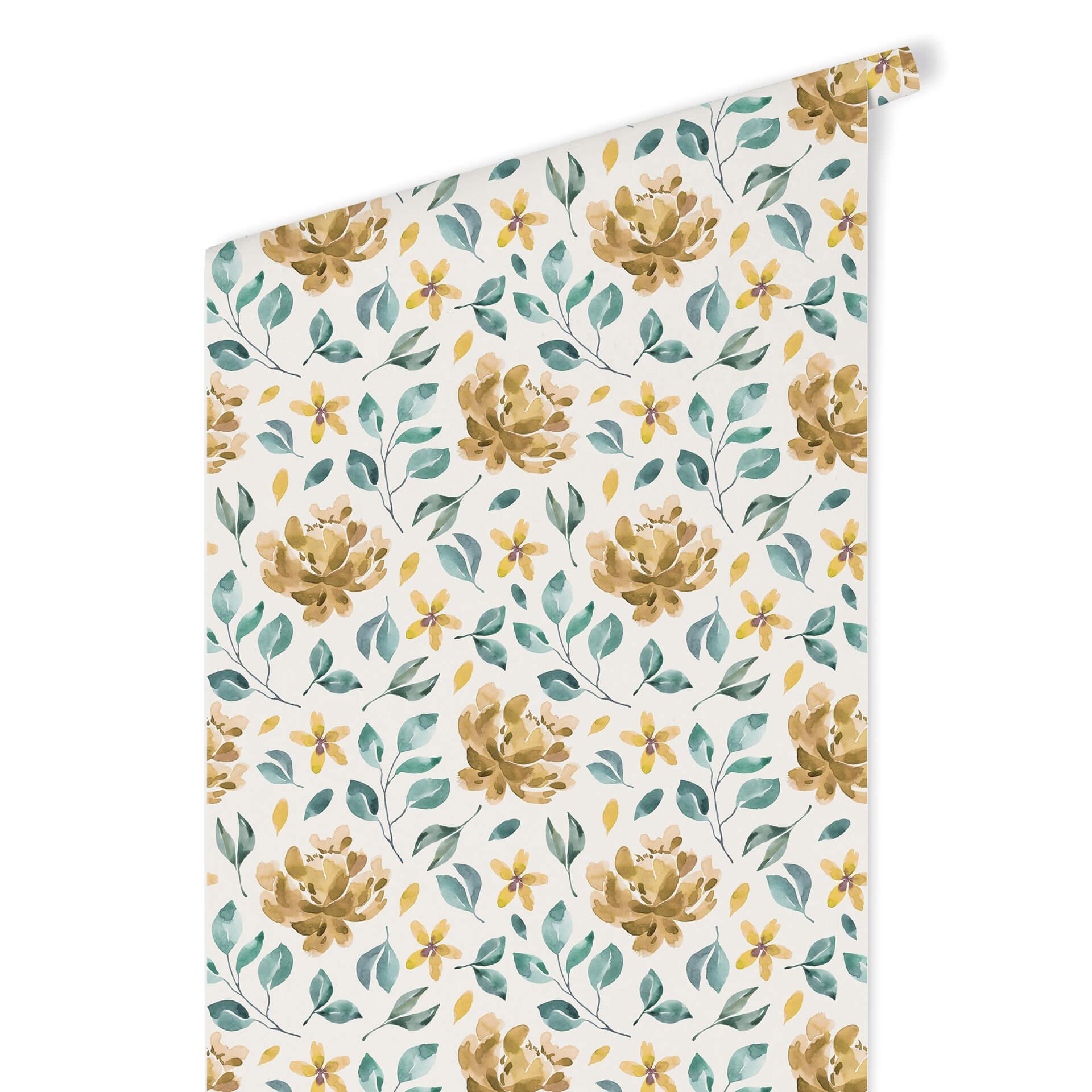 Patroonbehang – Aquarel Bloemen 02 – geel