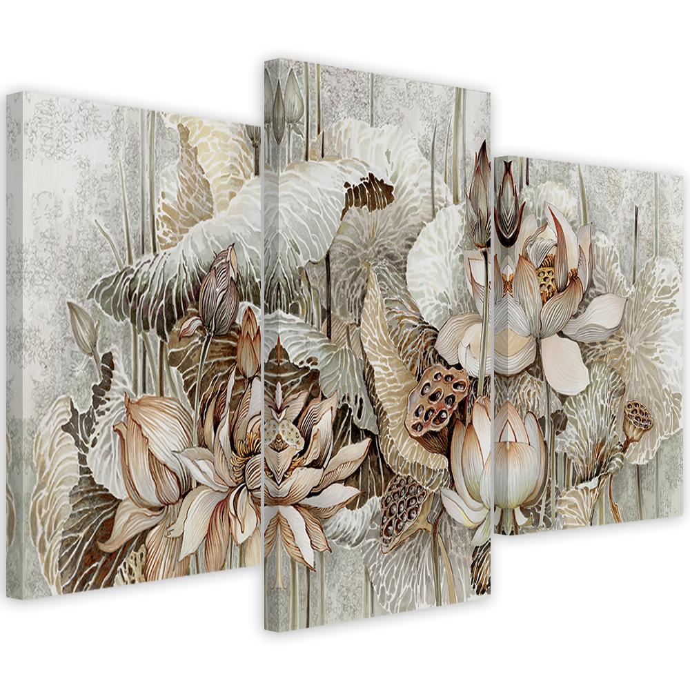 3 stykke lærredstryk, Saint Lotus-blomster