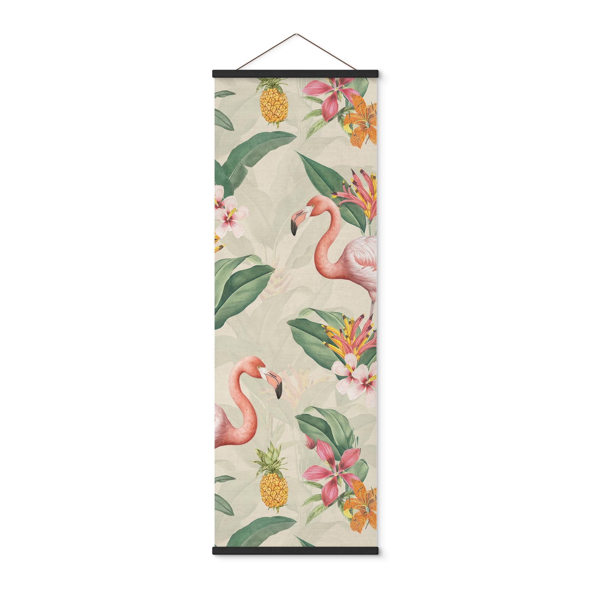Tekstil plakat Flamingo og tropiske blade - Bloomery Decor - Panorama
