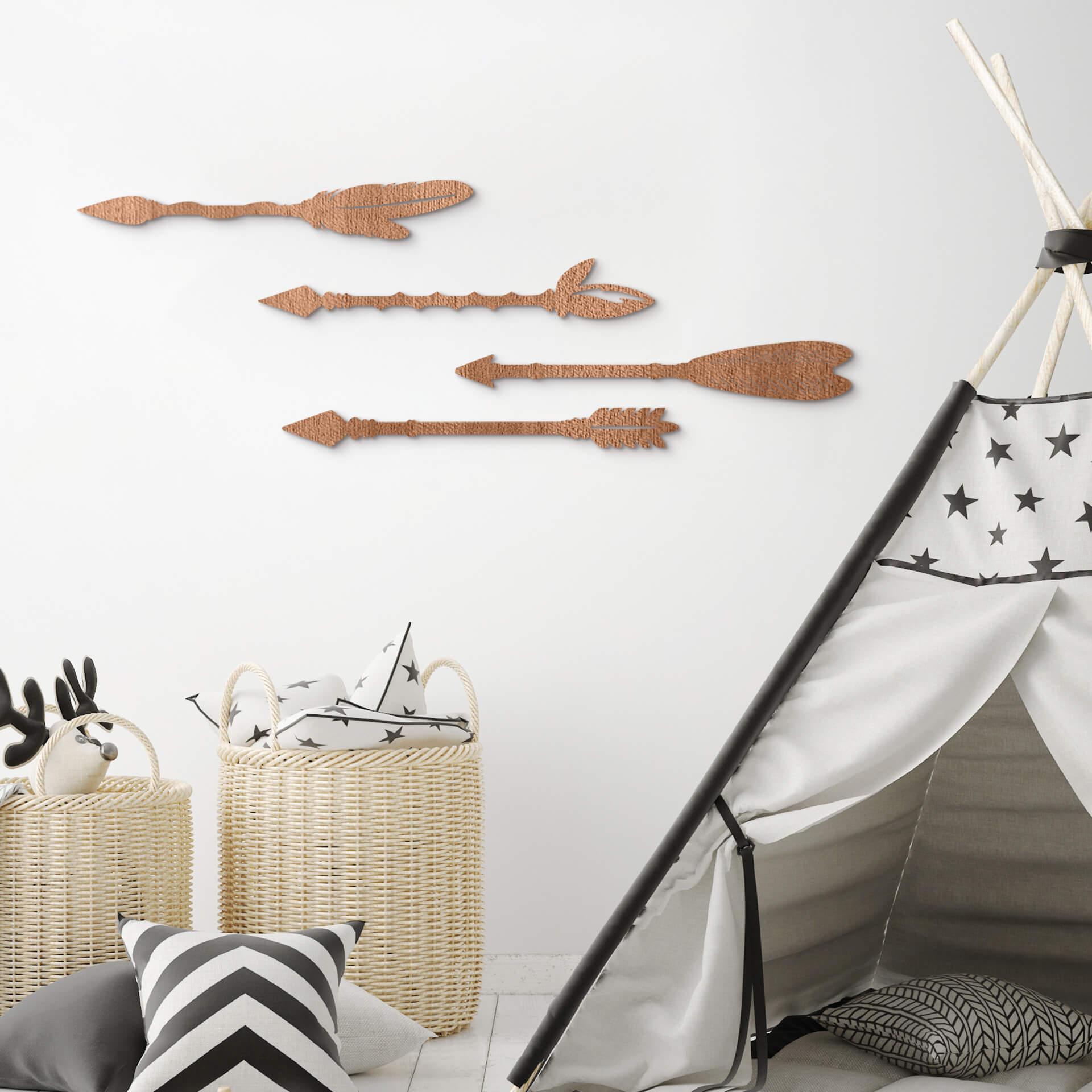 Décoration en bois -  Flèches d'indiens (4 pièces) - Placage d'acajou
