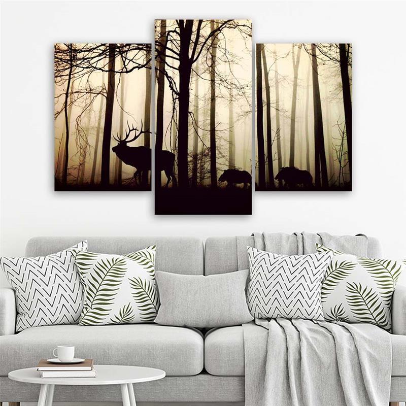 3-delige canvas print Bos Herten Dieren Natuur