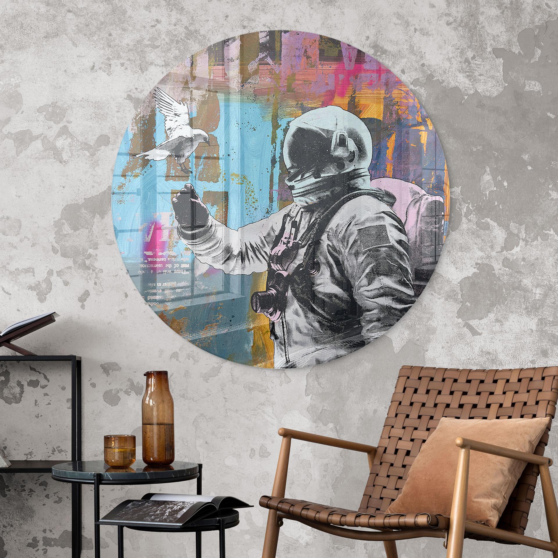Glasbillede - Astronaut med due - Kuryliuk - Rund