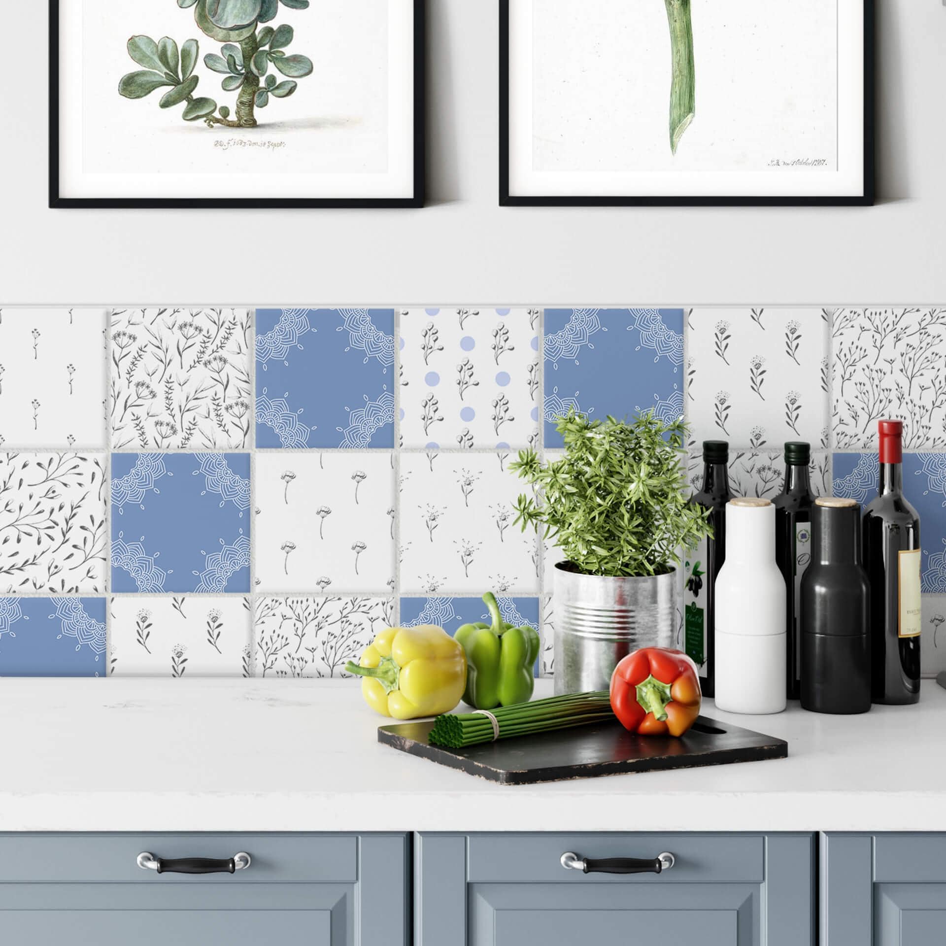 Fliesenaufkleber Florales Allerlei im Landhausstil - 12er Set