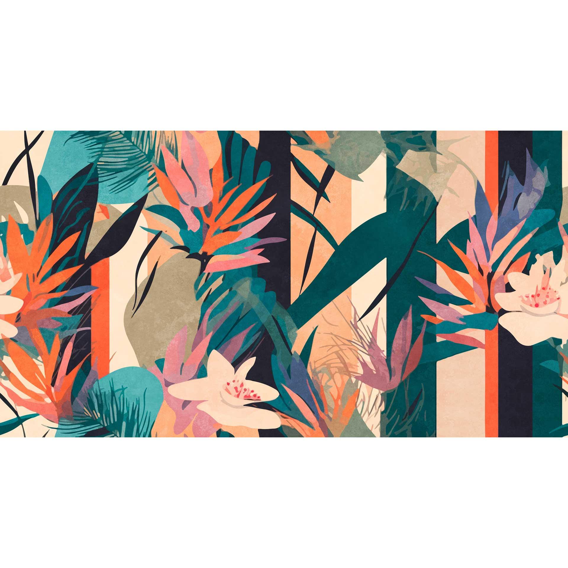 Tropisch paradijs behang - kleurrijk vliesdesign met bloemen