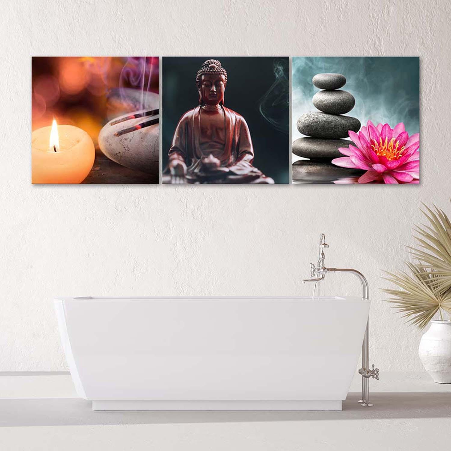 3 stykke lærredstryk, Buddha-blomst
