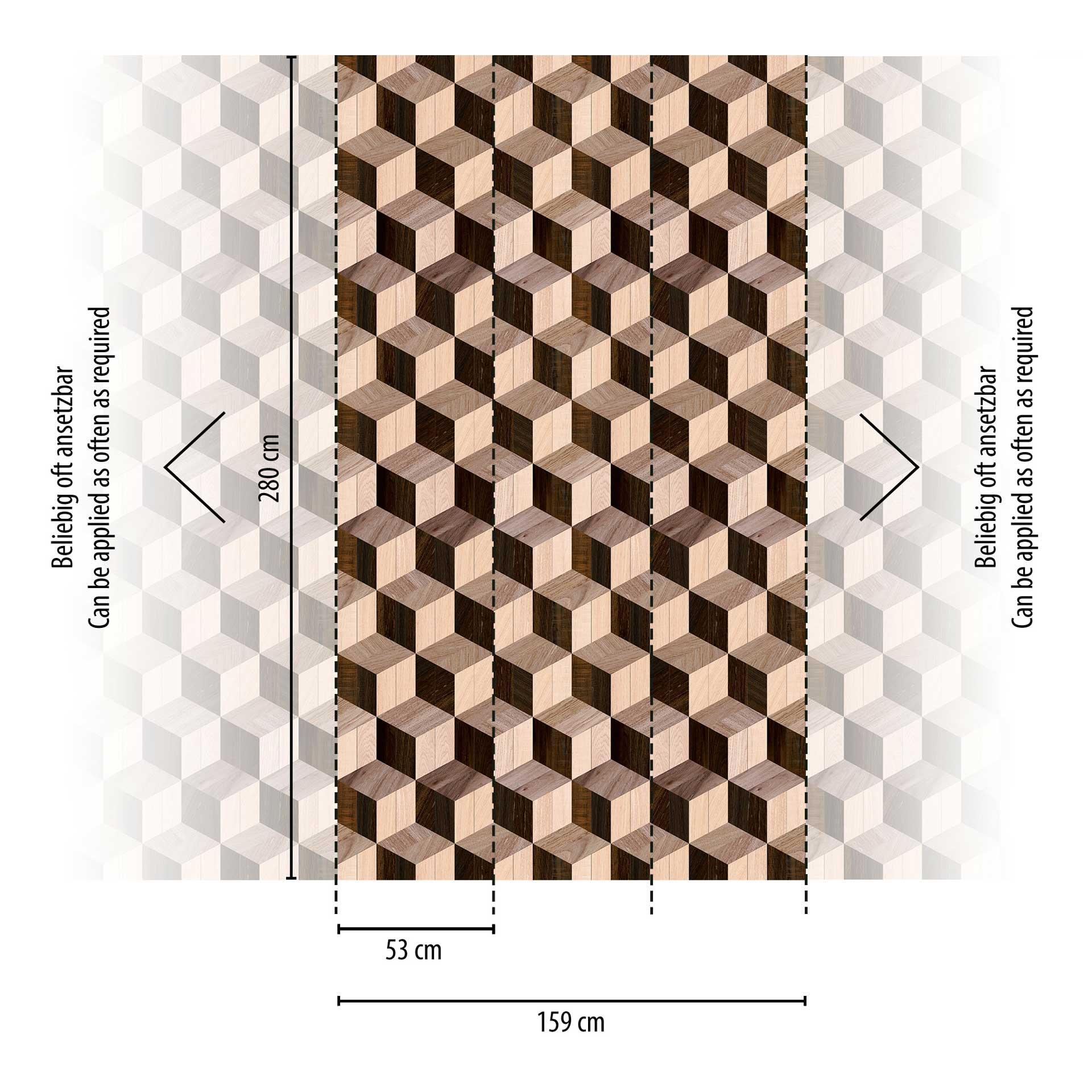 3D kubus behang in hout look - geometrisch patroon behang - modern vliesbehang
