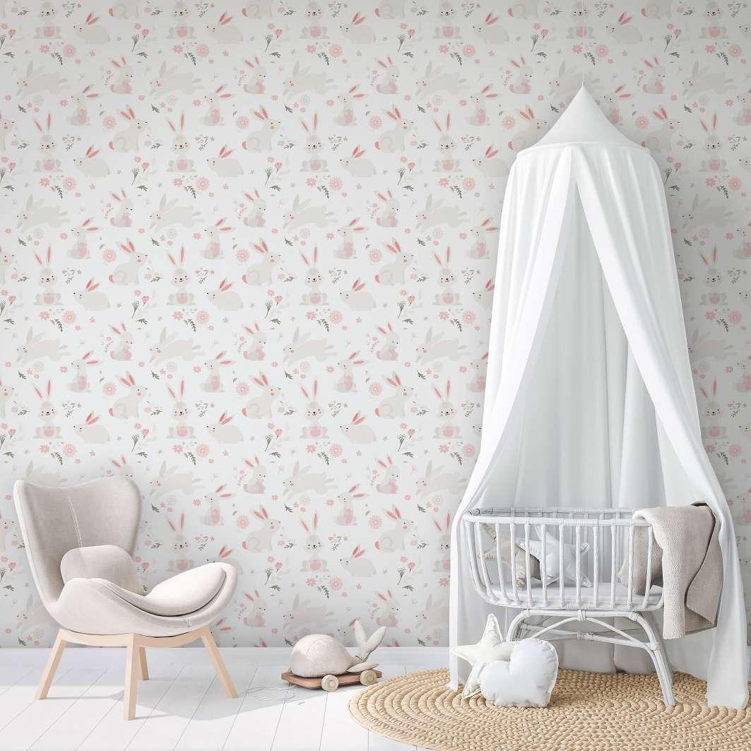 Børnetapet, non-woven tapet med illustration Kids Walls hvid, pink