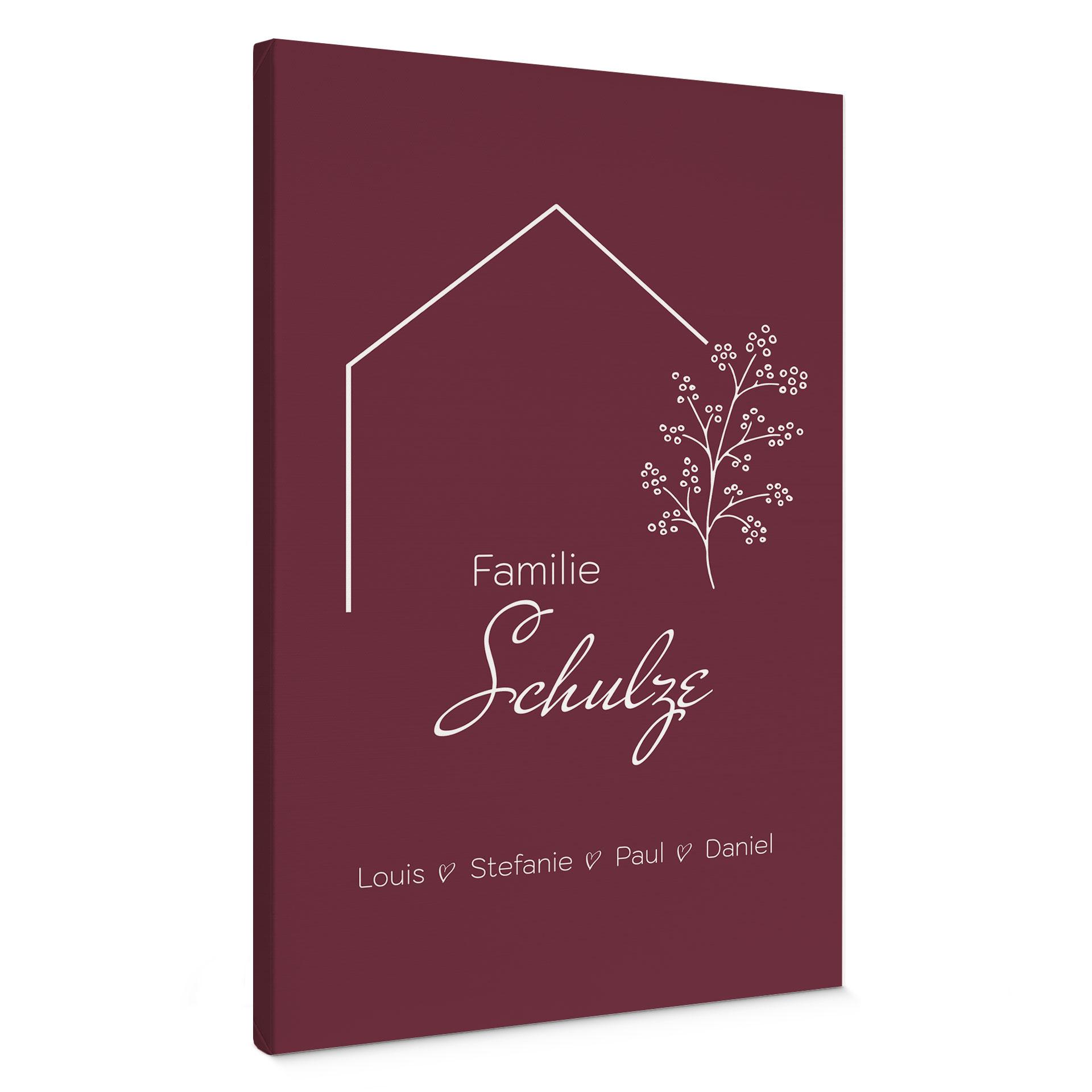 Personalisierbares Leinwandbild Familie Haus - weinrot